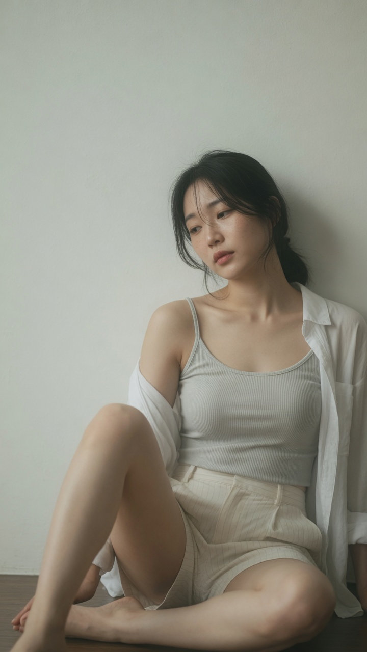 Quiet Korean Editorial Portrait in Soft Haze