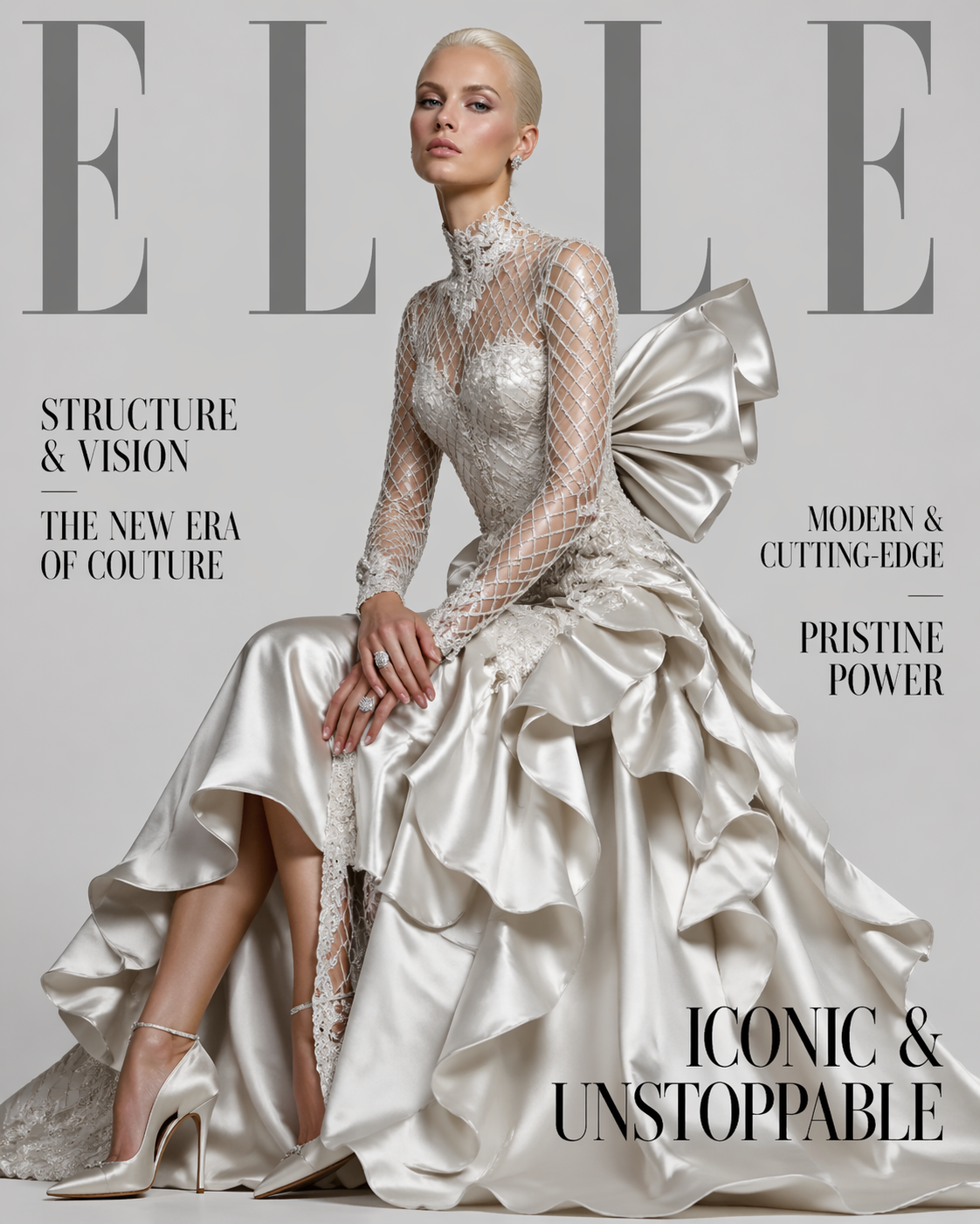 실버 쿠튀르를 입은 플래티넘 블론드 ELLE 표지