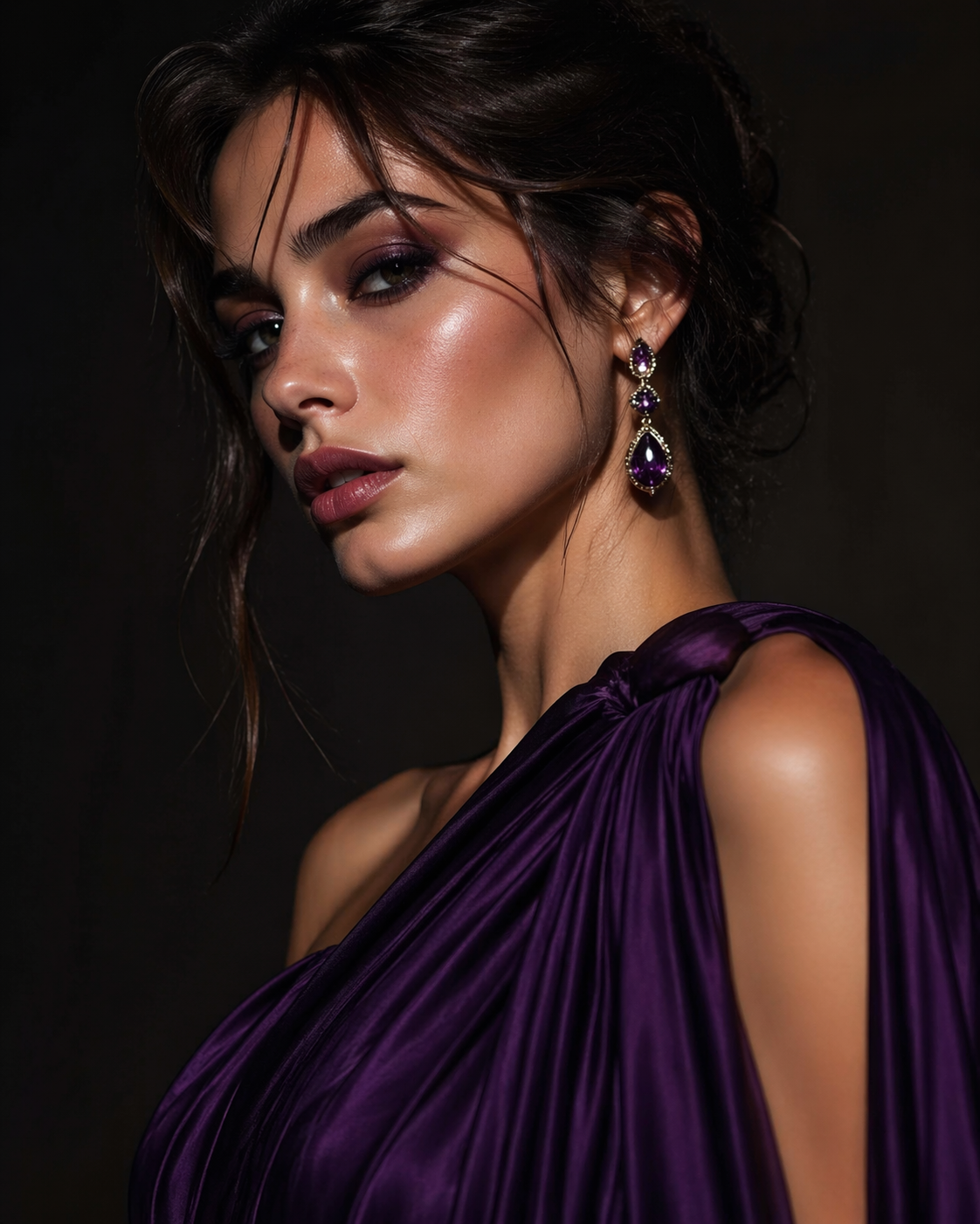 Purple Draped Gown in Dramatic Light