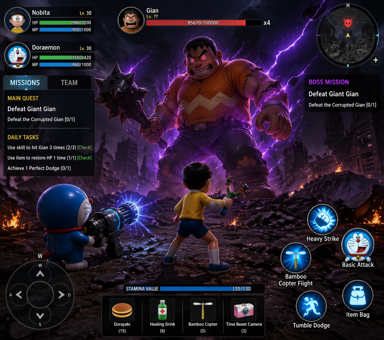 Les héros de Doraemon affrontent Gian géant dans un ARPG