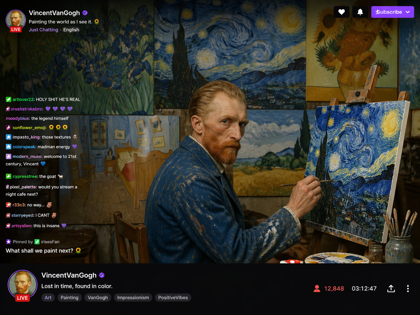 梵高在 Twitch 直播中作画