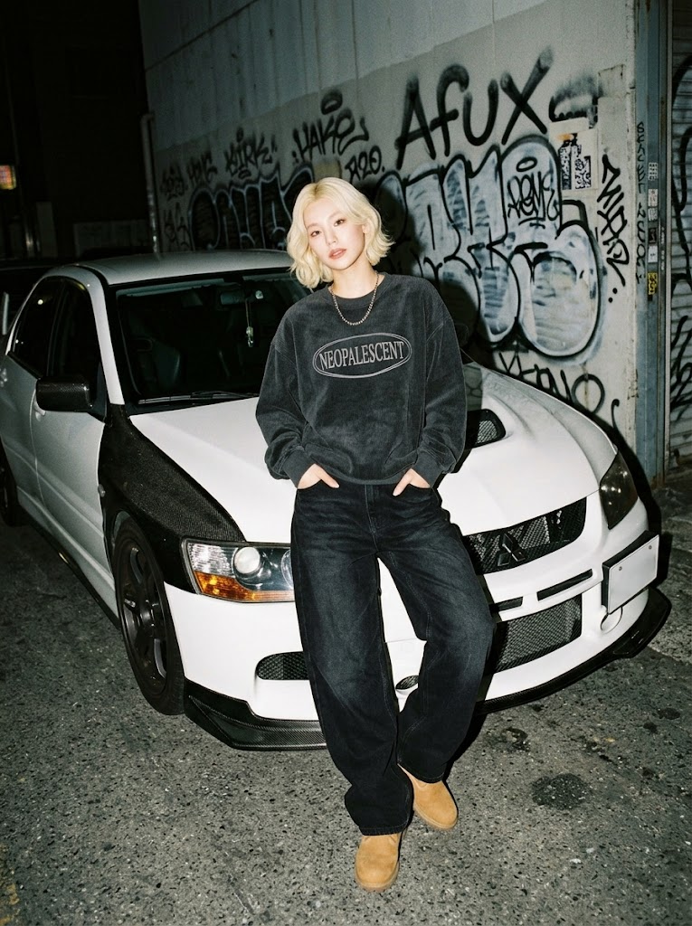 Woman with a White Evo IX in 90s Flash Style