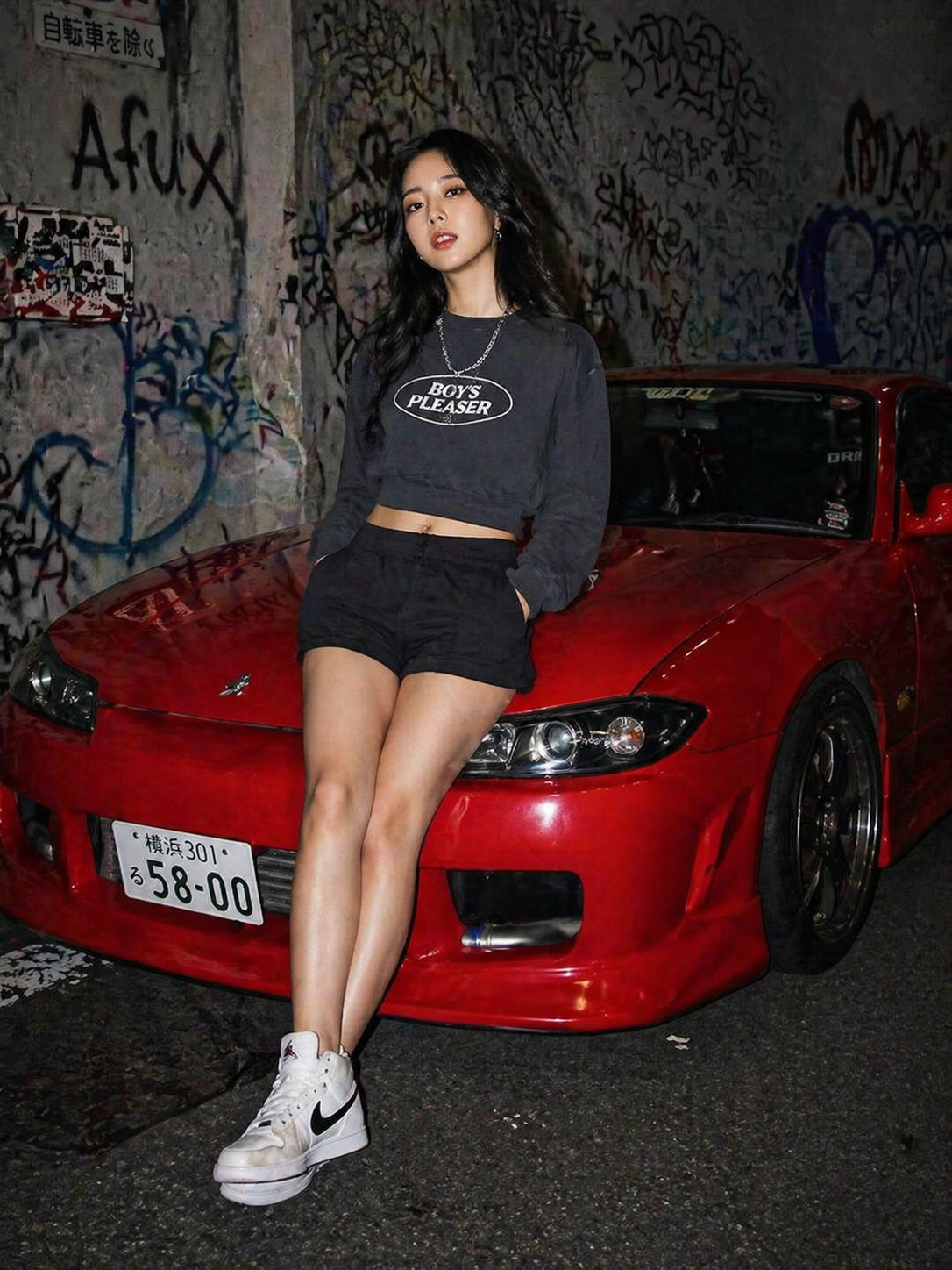 Night Street Portrait with a Red Nissan Silvia S15