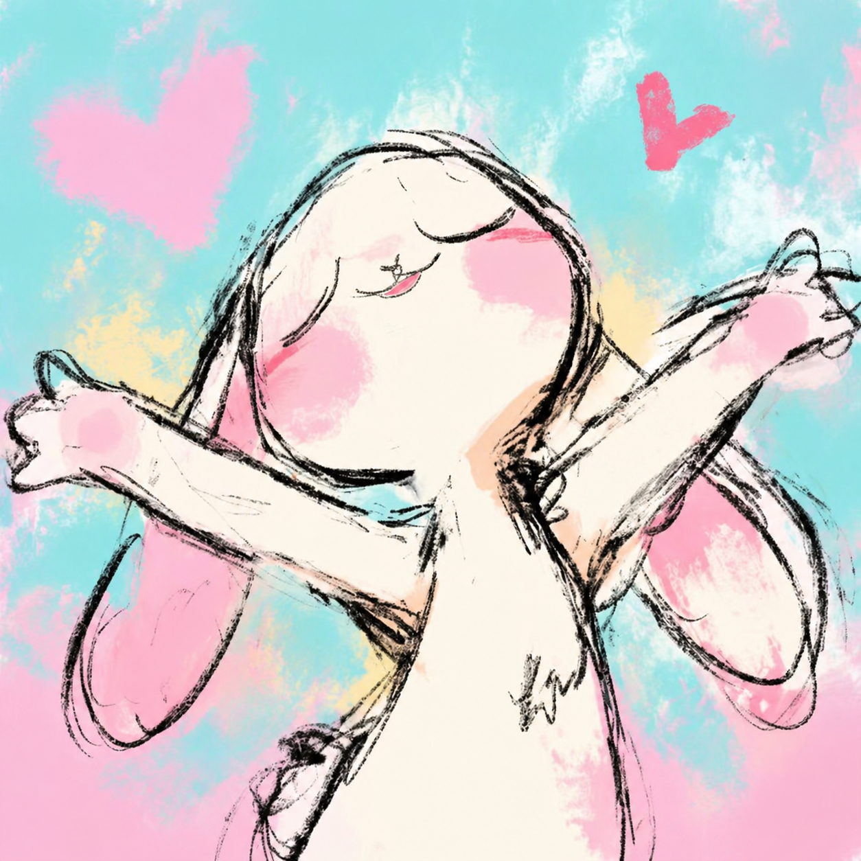 Joyful Watercolor Rabbit Embracing the Breeze