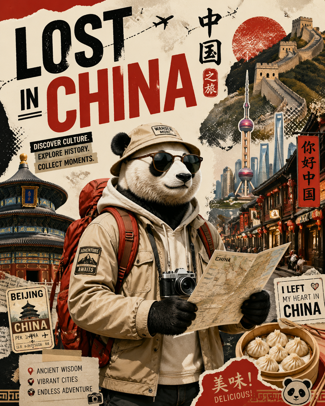 Lost in China Panda Travel Collage