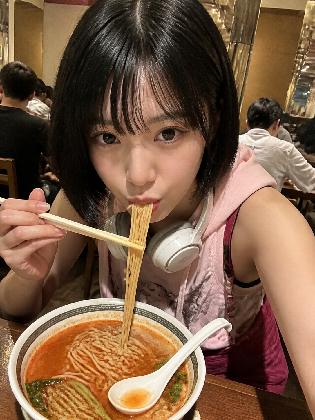 Candid Mid-Slurp Ramen Selfie