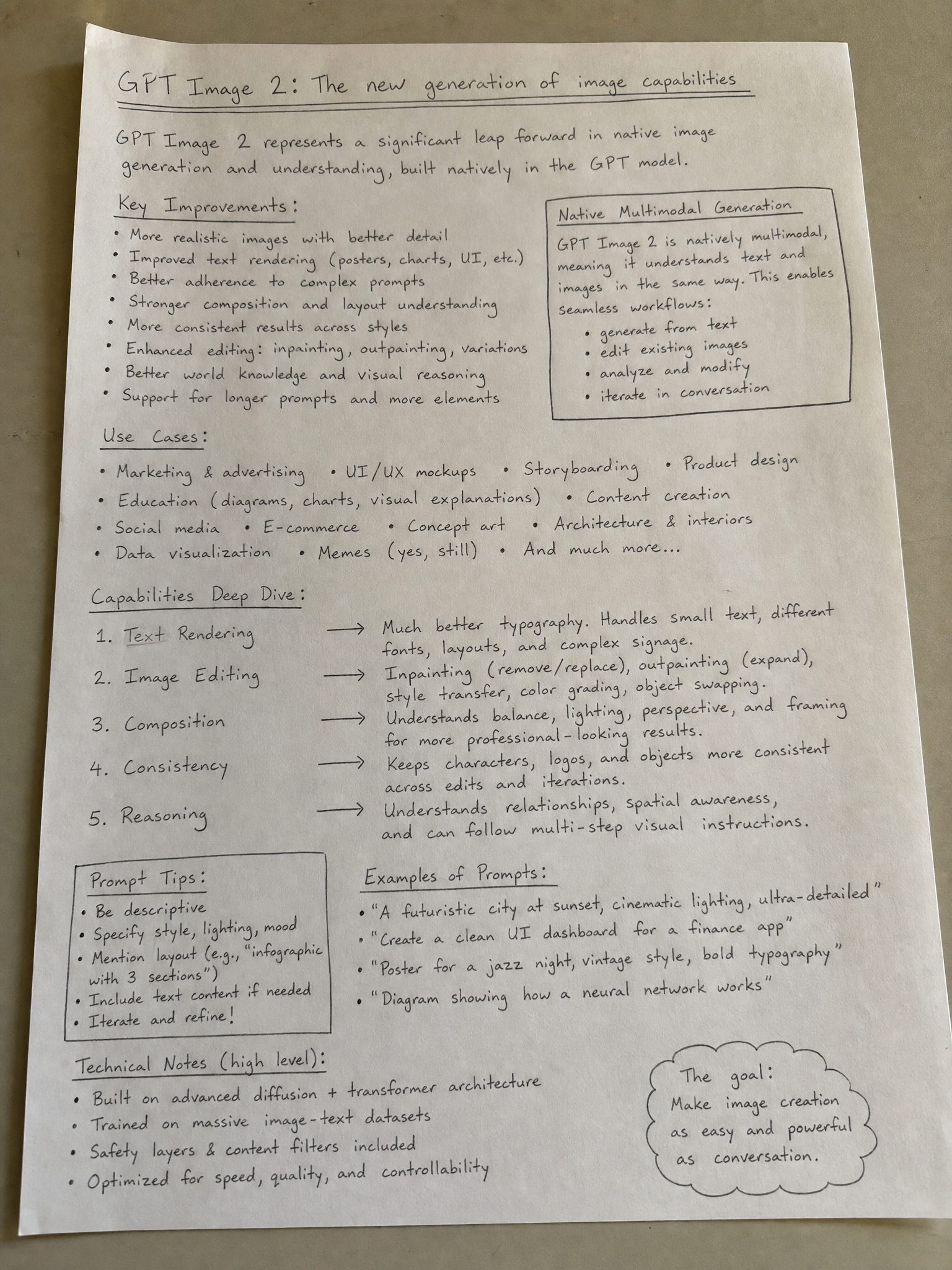 Handwritten GPT Image 2 Information Sheet