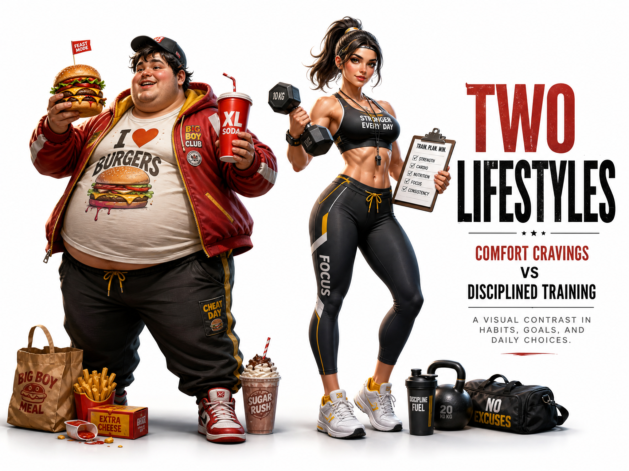 Fast-Food-Fan versus Fitnesstrainerin