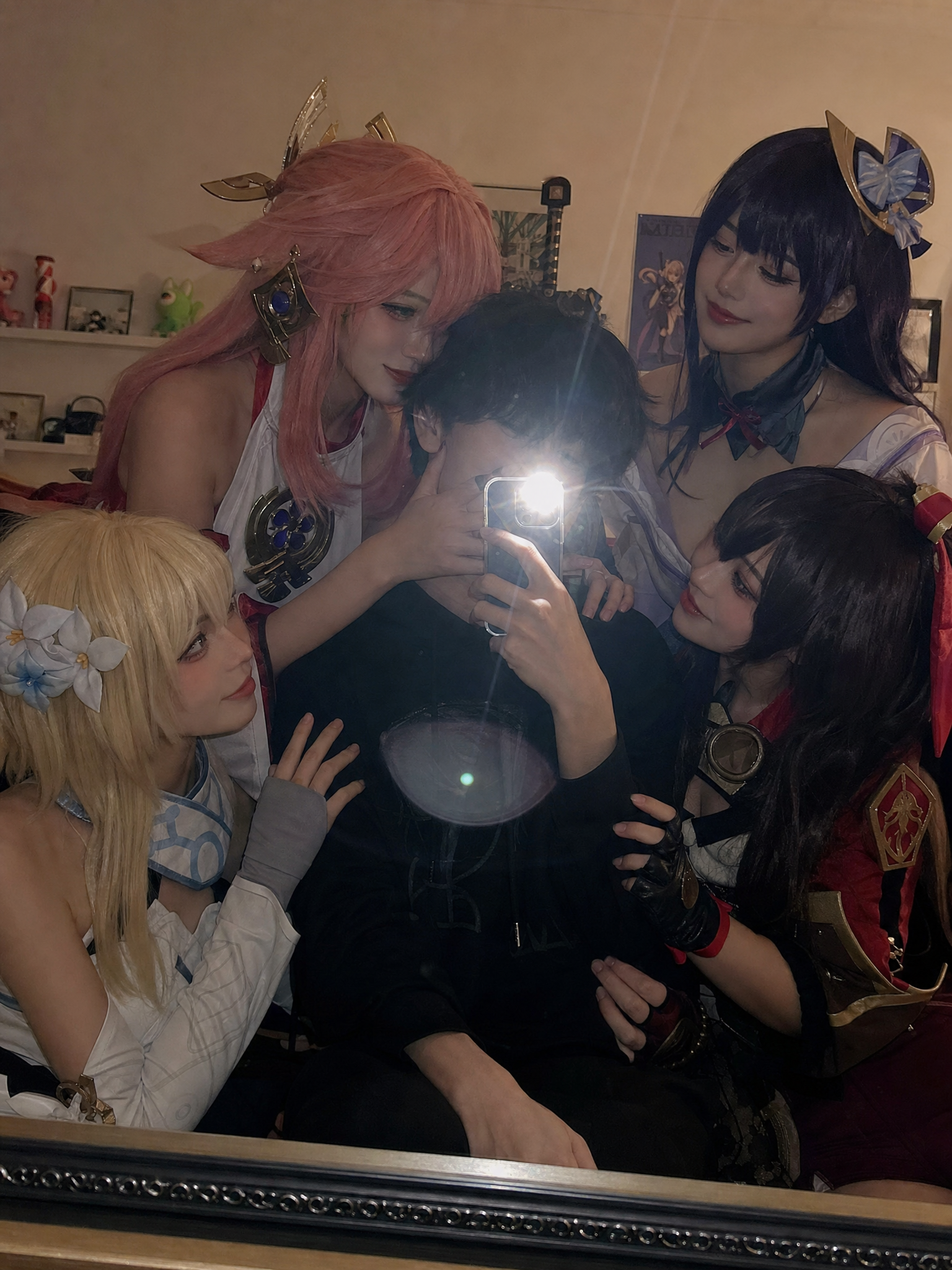 Cosplay Mirror Selfie with Anime Heroines