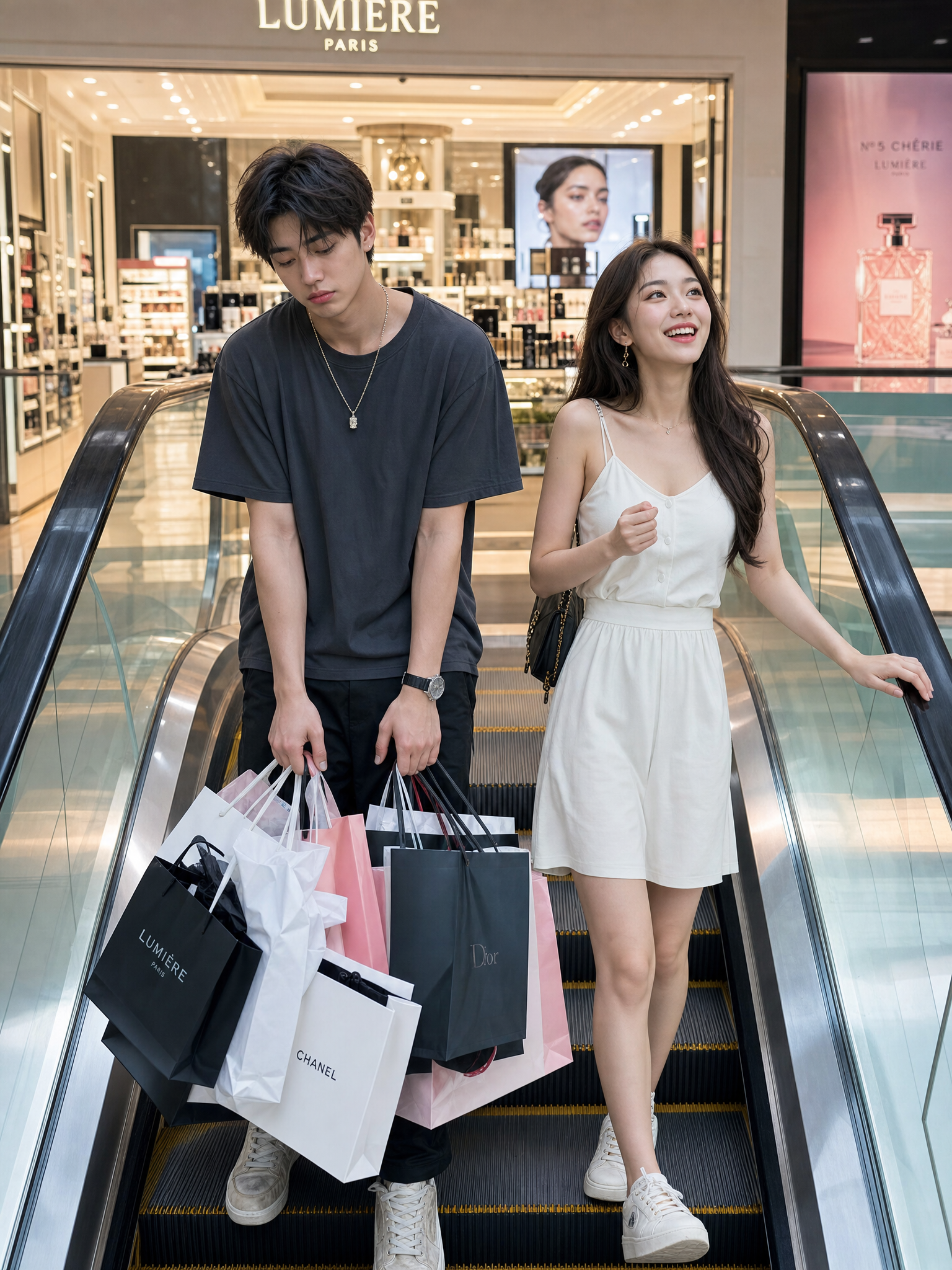 Cosmetics Shopping on the Escalator