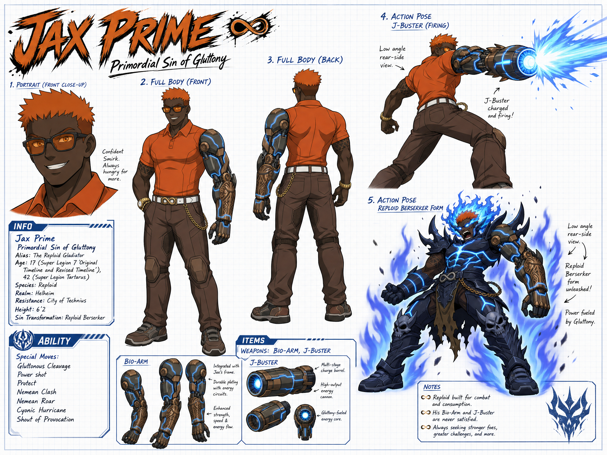 Jax the Reploid Gladiator Character Sheet