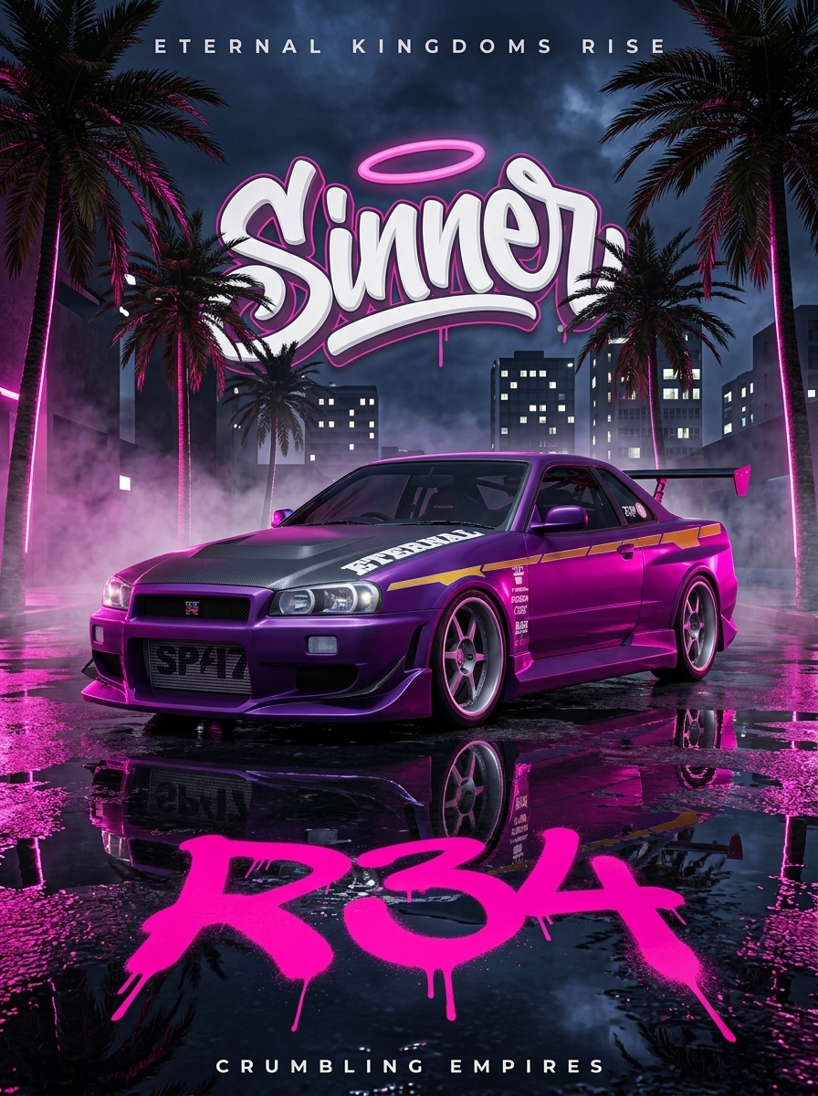 Affiche automobile néon Sinner R34