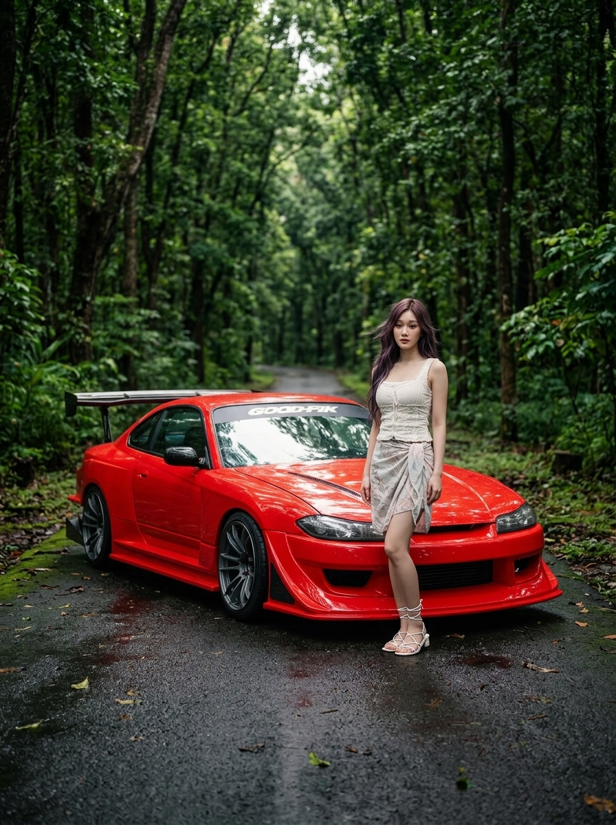 Cinematic Portrait beside a Red Nissan Silvia