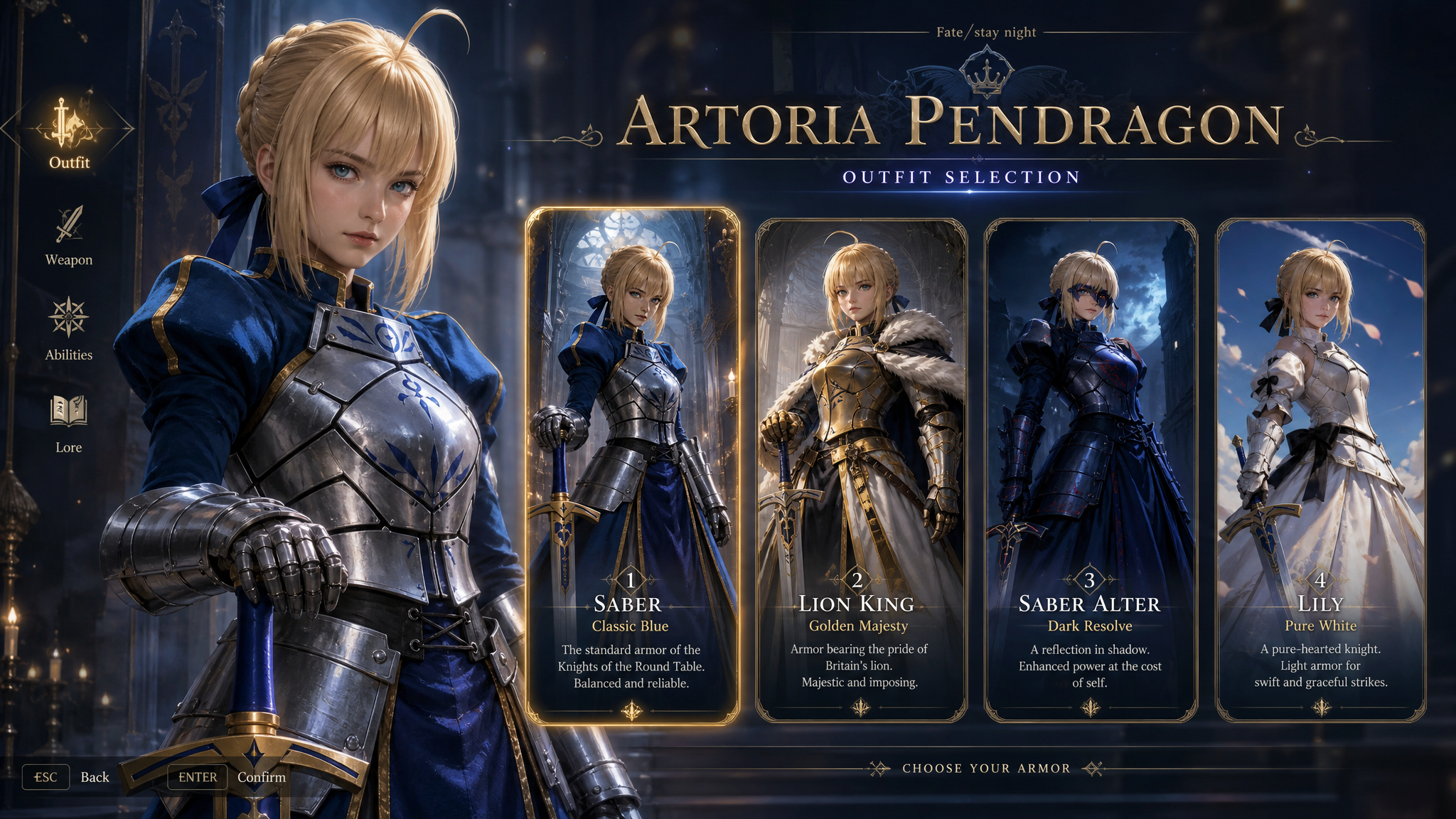 Artoria Knight Armor Outfit Selection