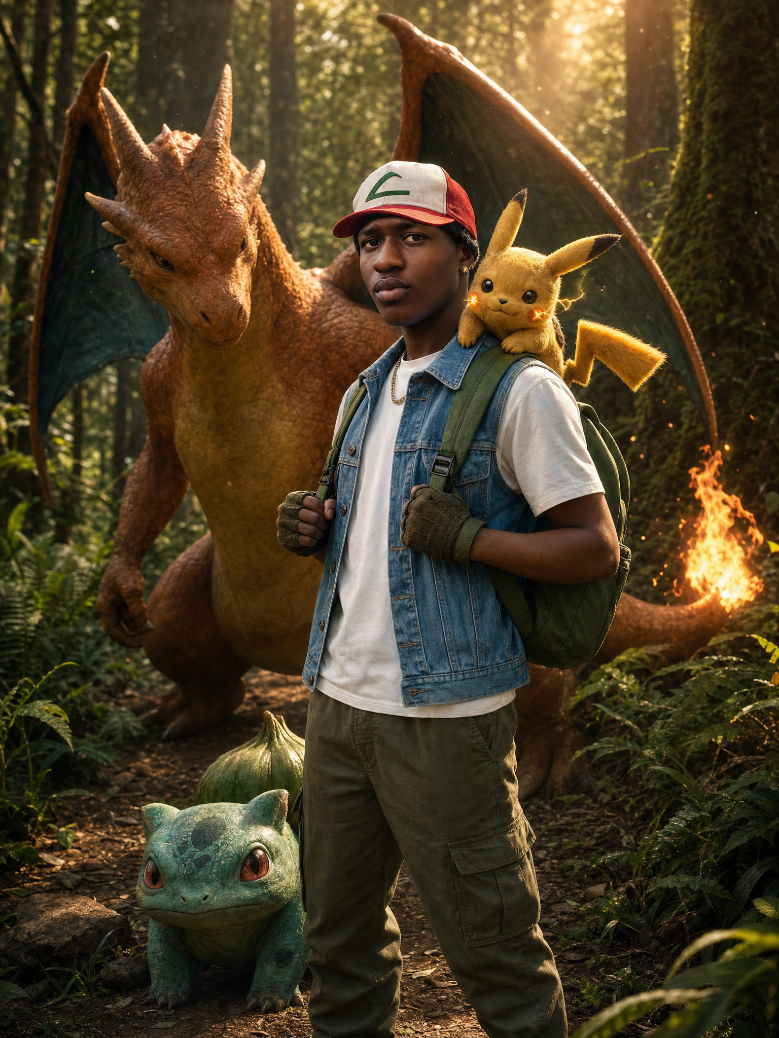 Pokémon Trainer in a Golden Forest