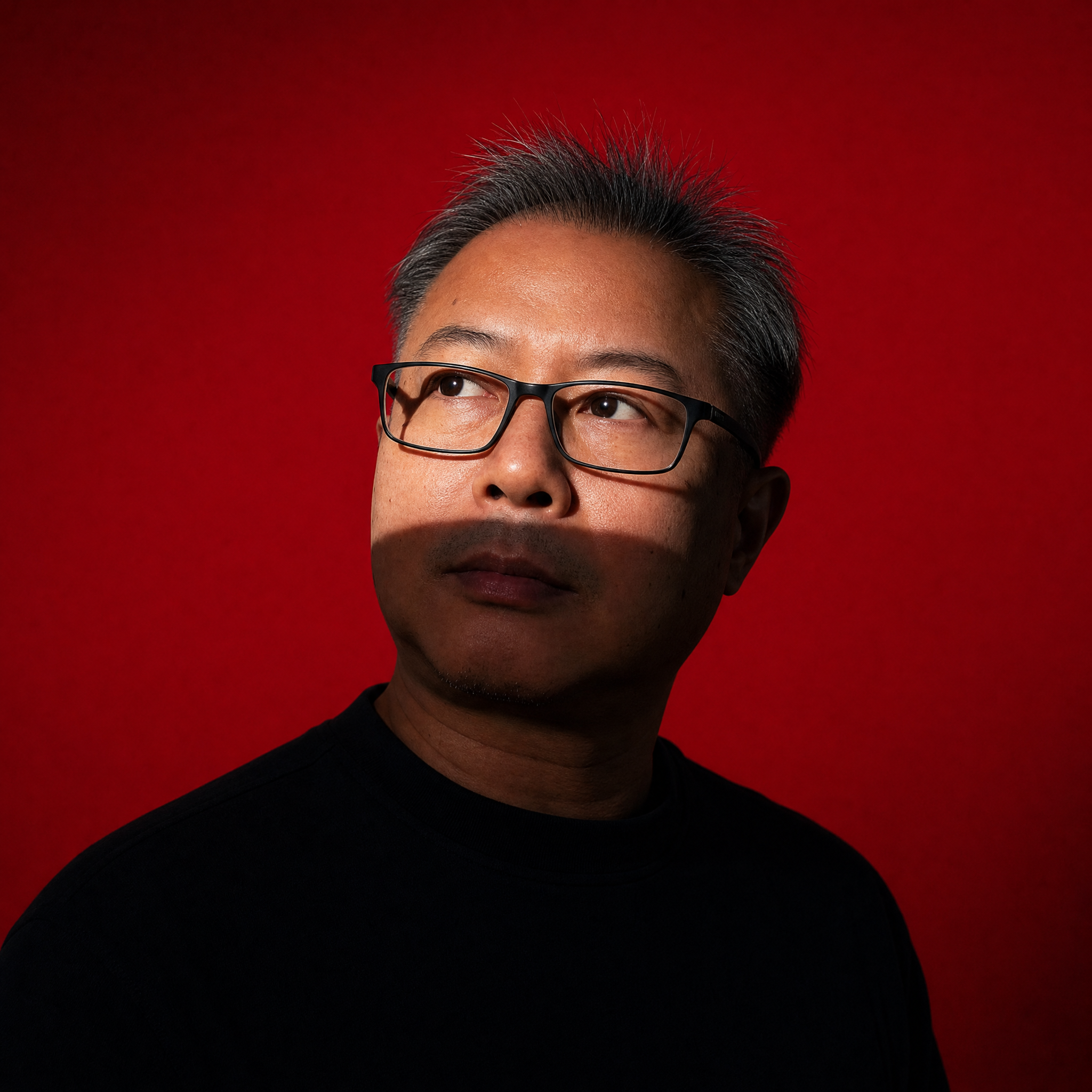 Red Studio Portrait with a Shadow Band