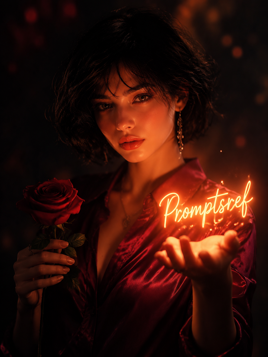 Girl with Rose and Promptsref Neon