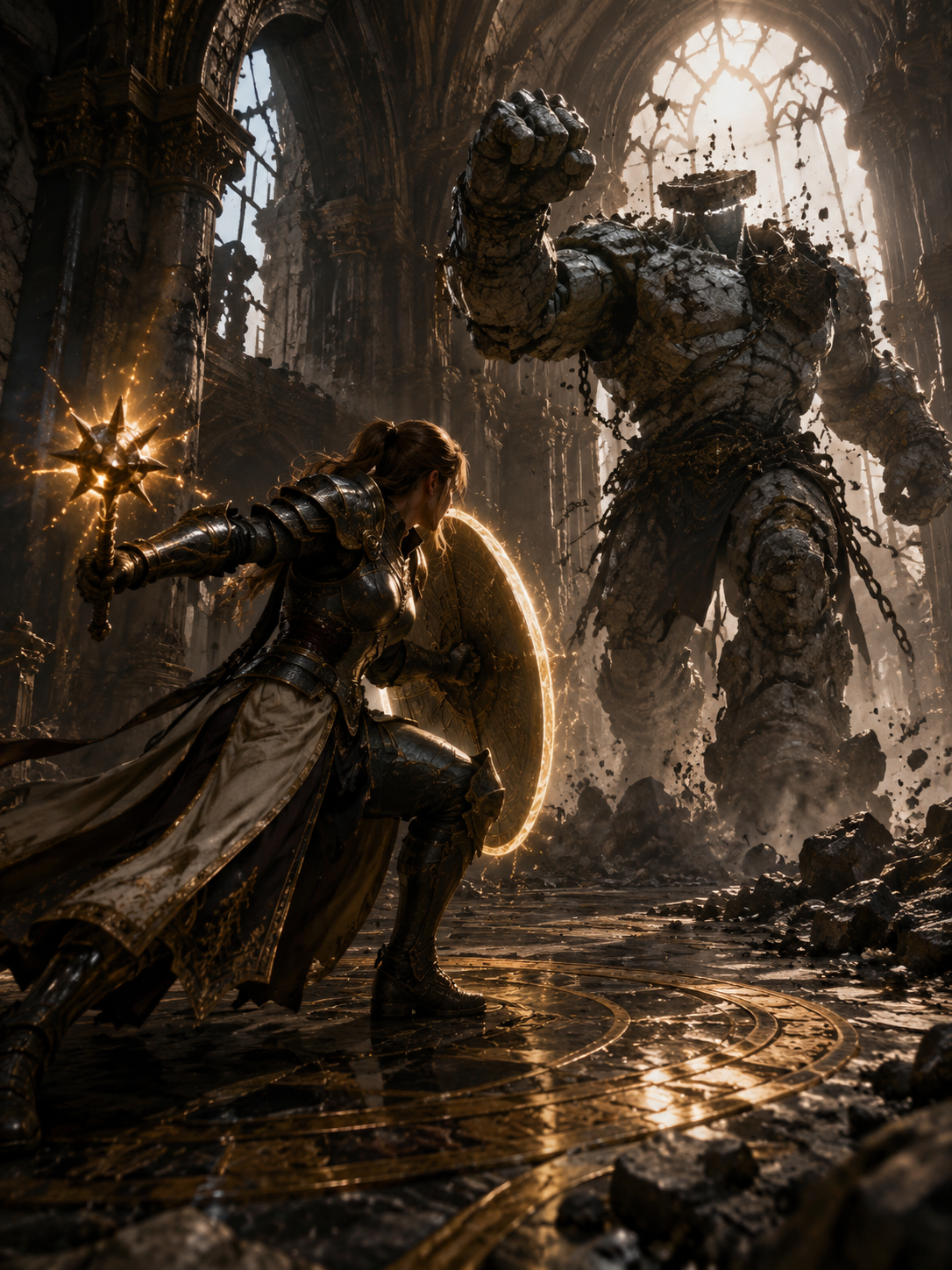 Knight-Mage vs Headless Stone Golem