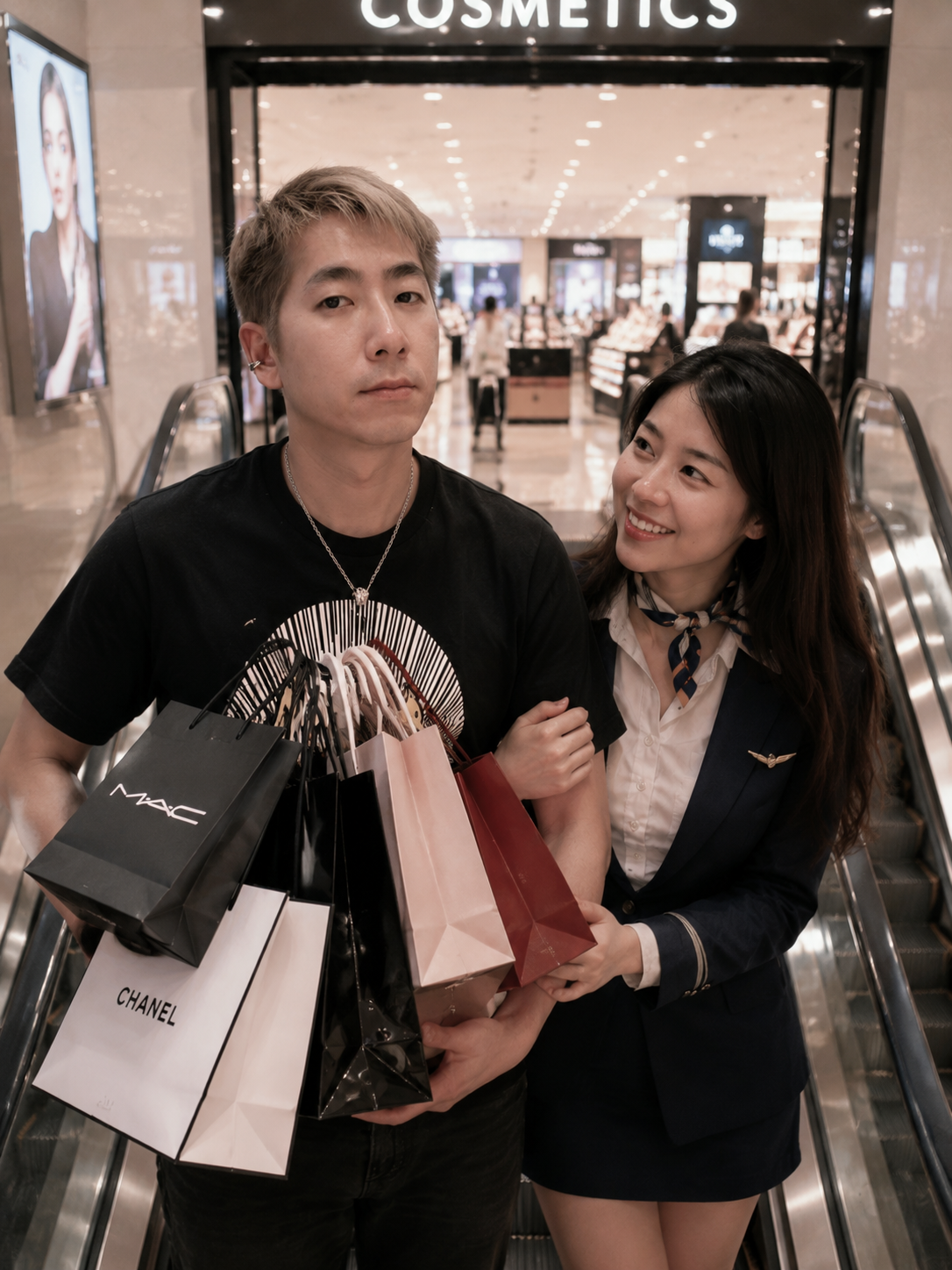 Cosmetics Shopping on the Escalator