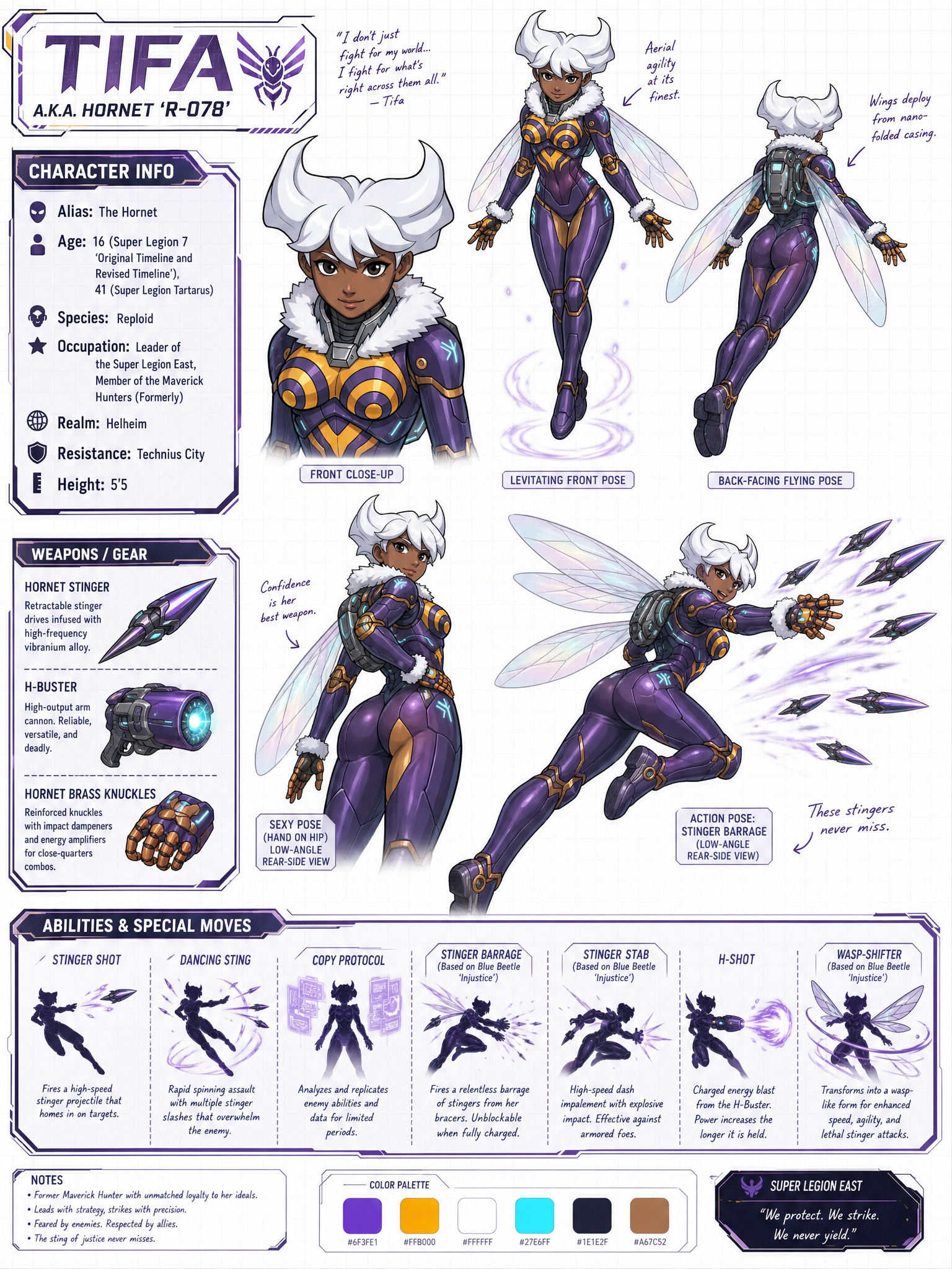 Tifa the Hornet Character Reference Sheet