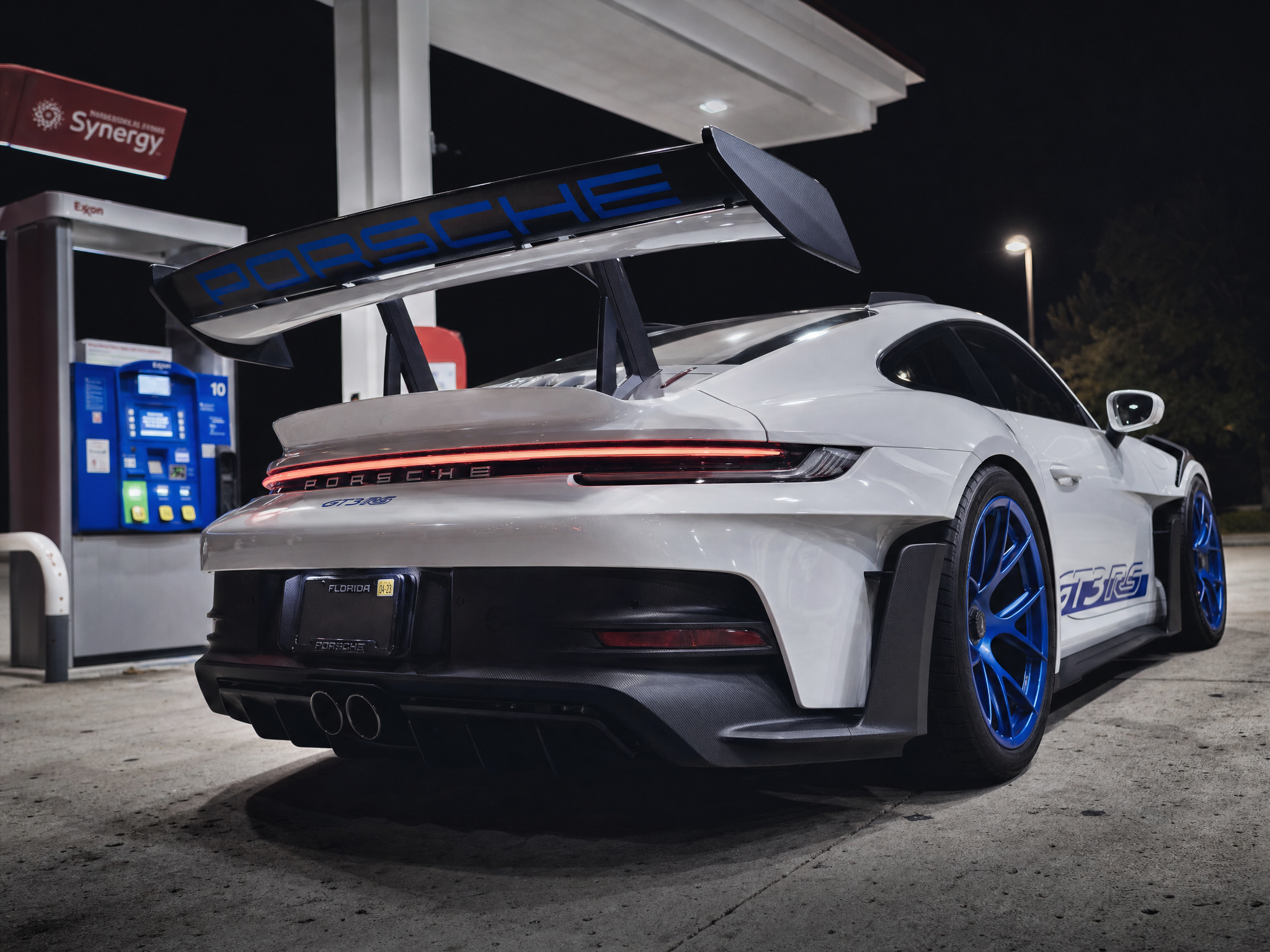 Porsche 911 GT3 RS at a Night Gas Station