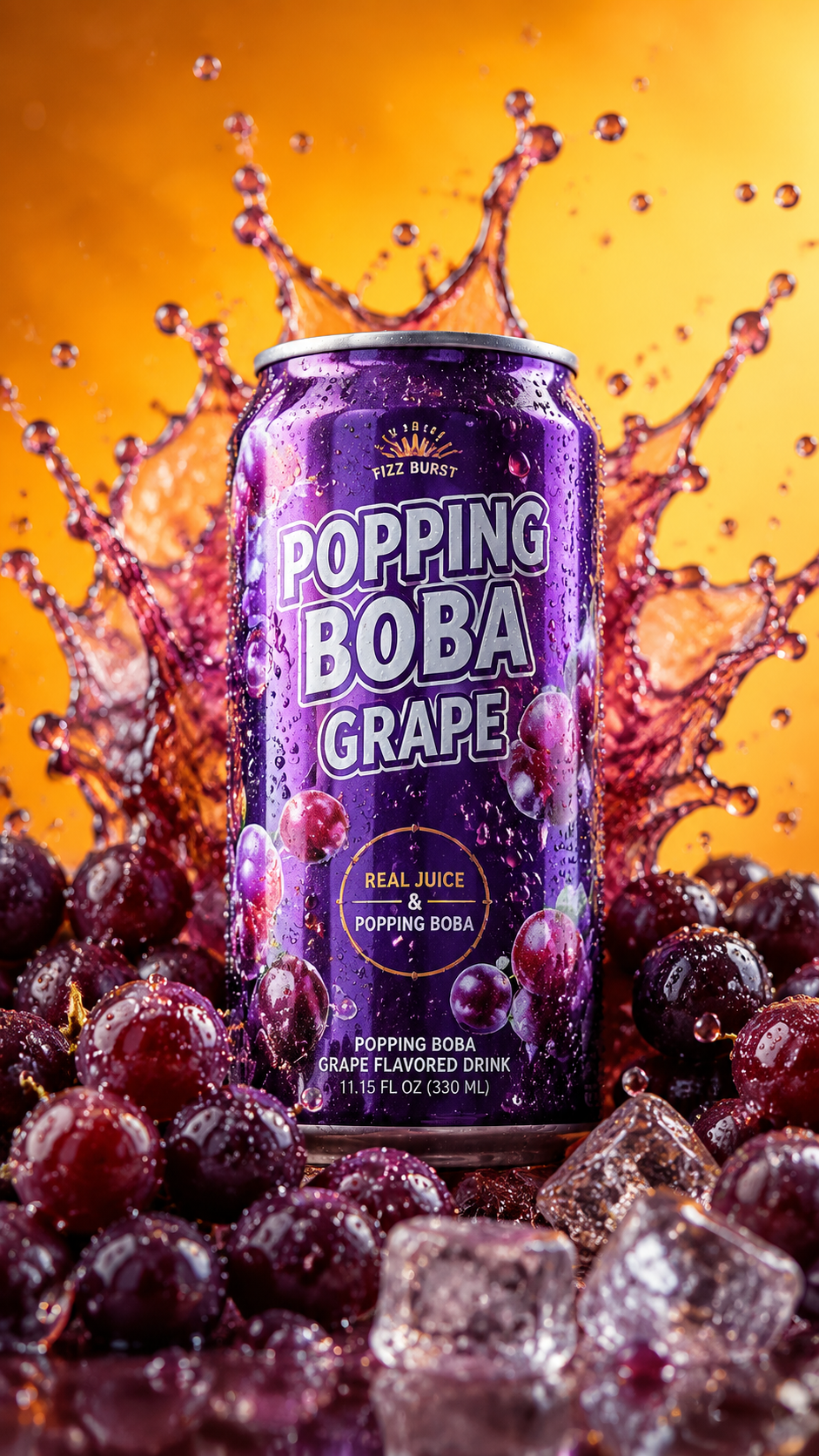 Popping Boba Grape Can in a Juice Splash