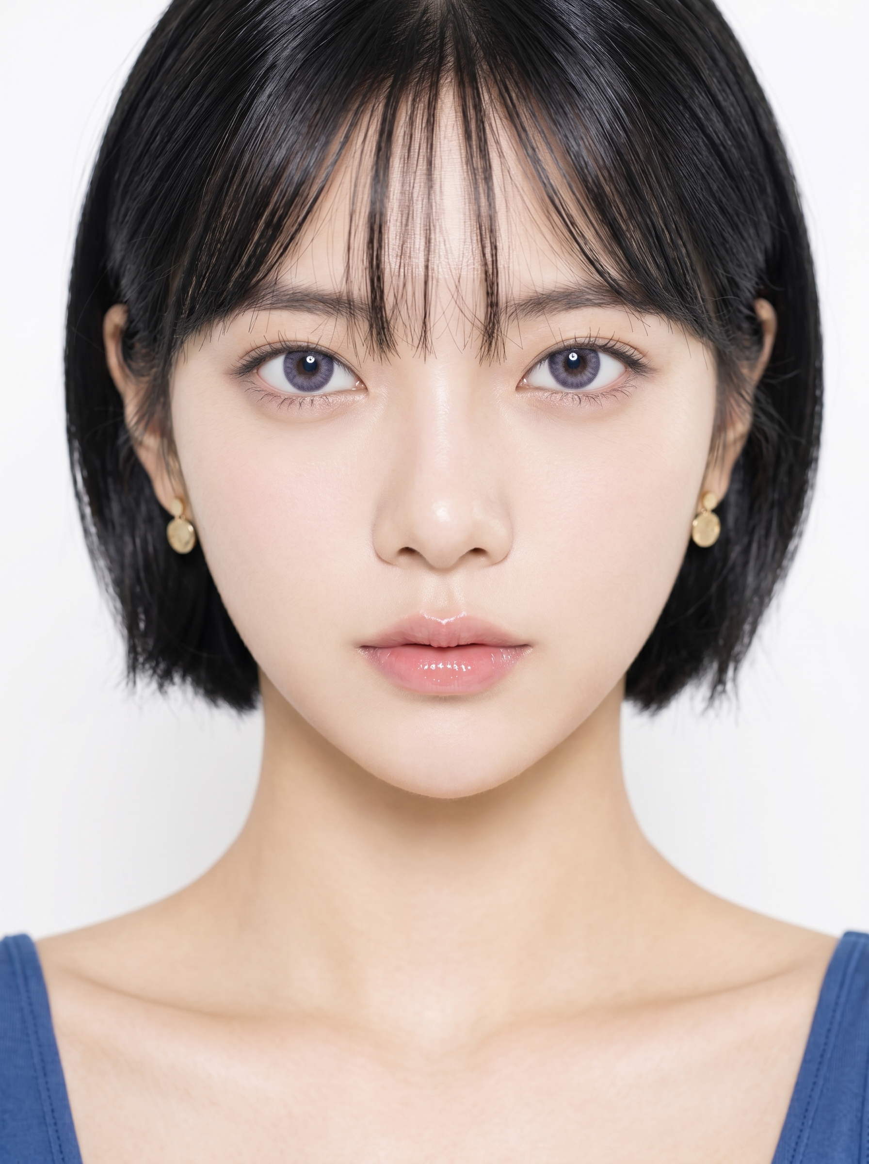 Violet-Eyed Bob-Cut Korean Beauty Portrait
