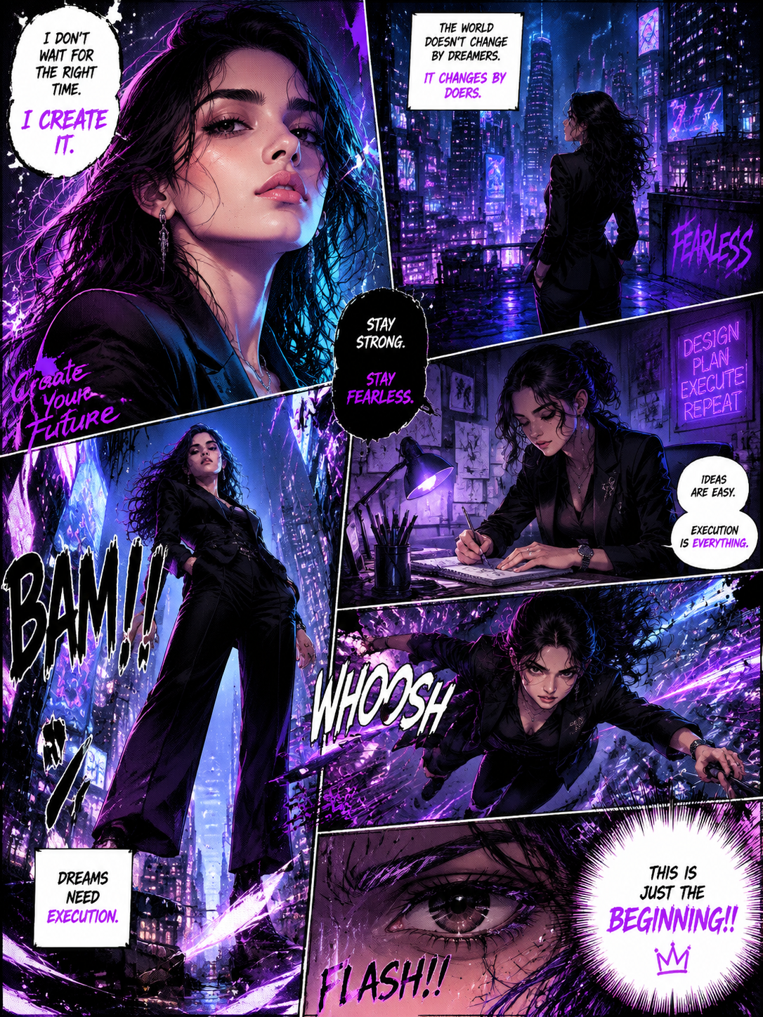 Neon Cyber-Fashion Manga Heroine