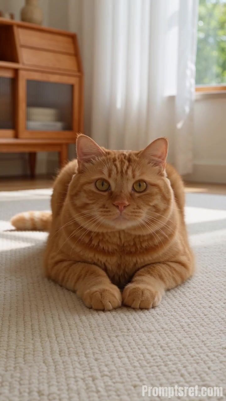 Фотореалистичный рыжий полосатый кот в мягком свете от окна