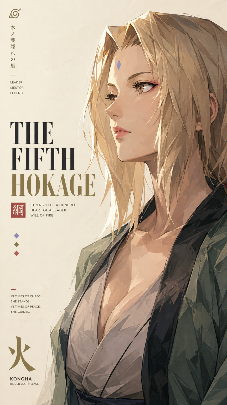 Tsunade in Faceted Thick-Paint Style