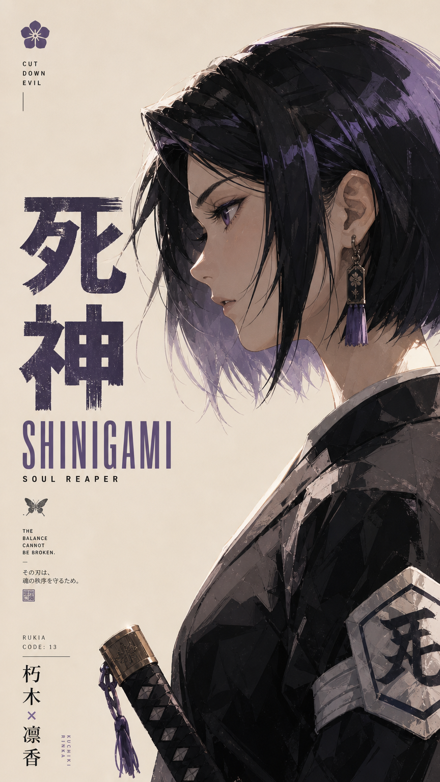 Rukia Kuchiki in Faceted Thick-Paint Style