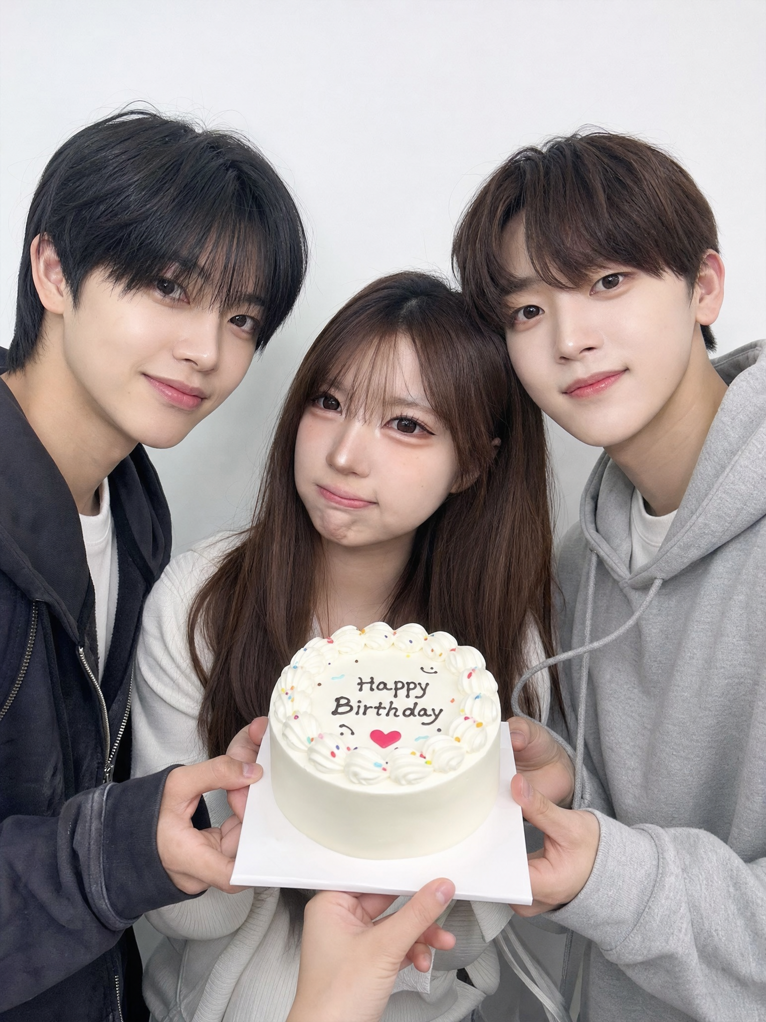Trois amis dans un photomaton d’anniversaire