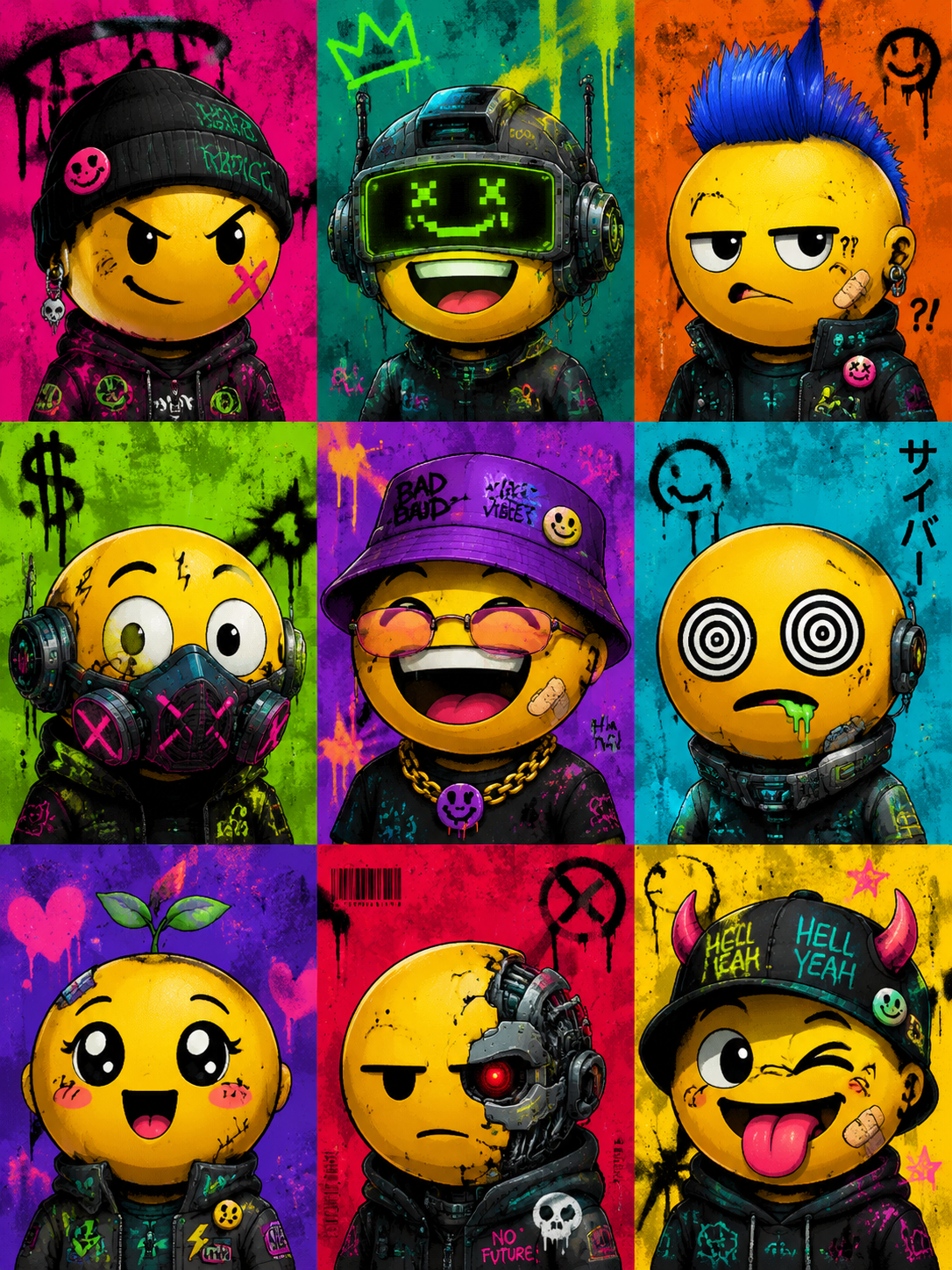 Acid Retro Cyberpunk Emoji Avatar Grid