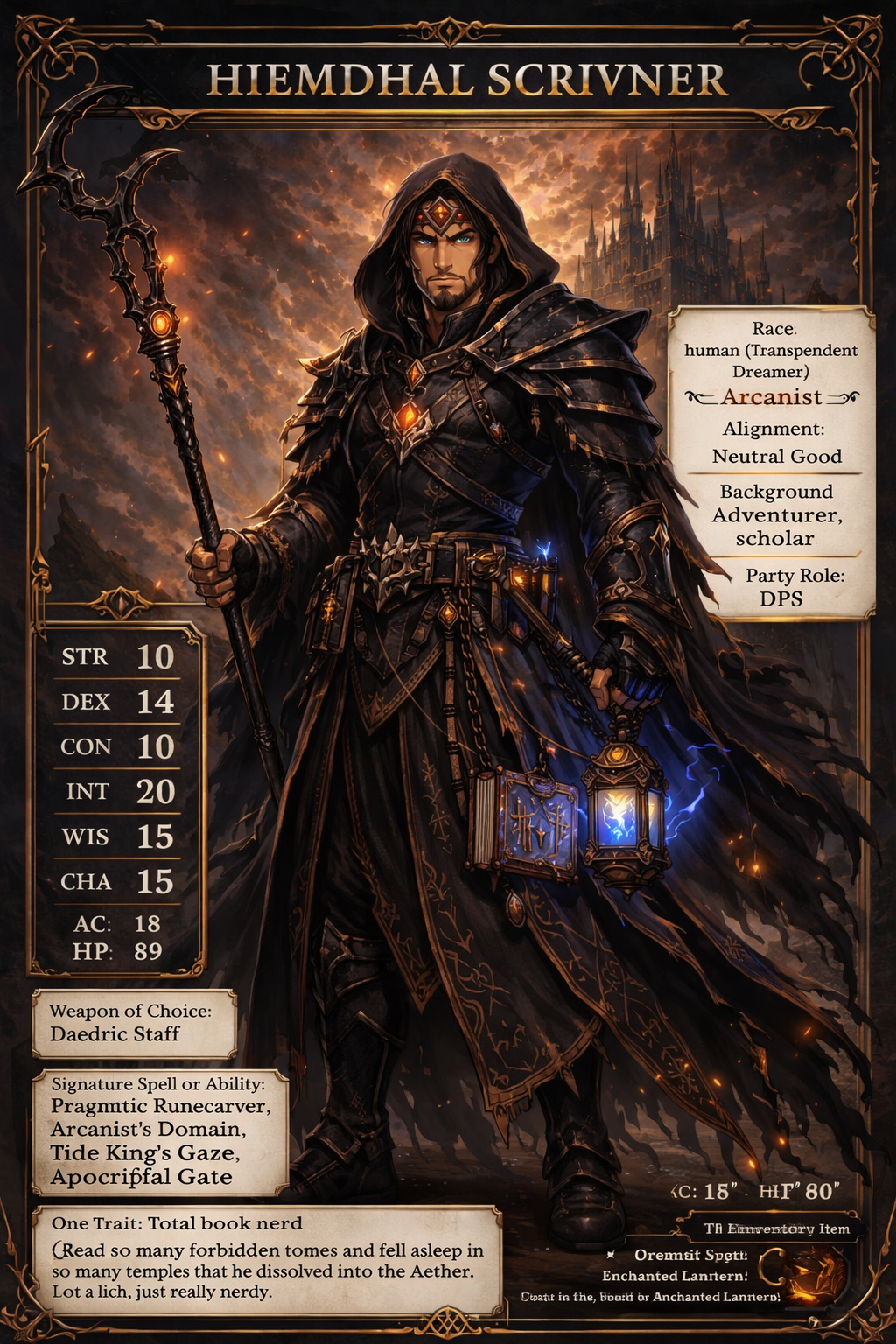 Hiemdhal Scrivner Arcanist Character Sheet