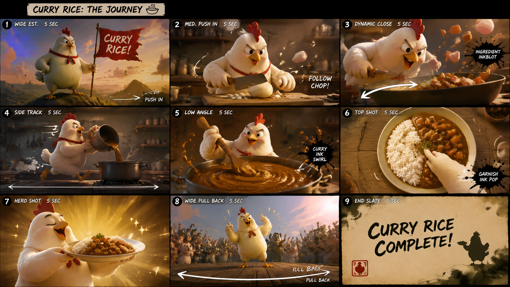 Chicken Makes Curry Rice Action Storyboard