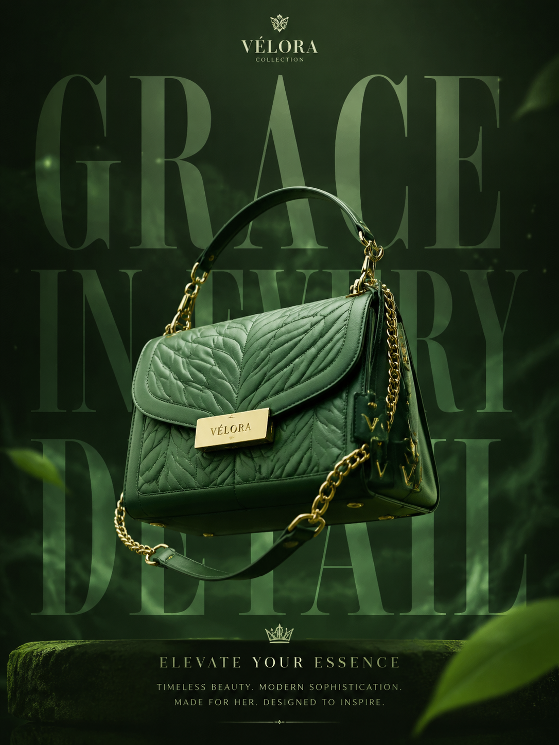 Floating Green Luxury Handbag Ad