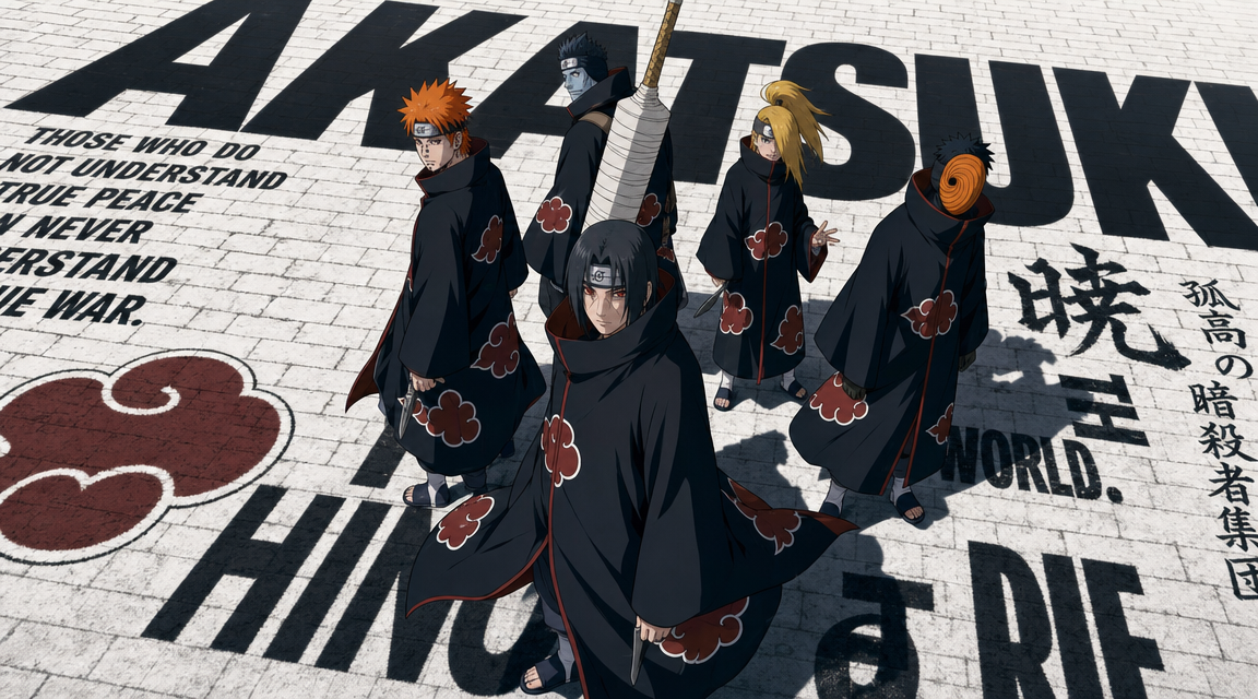 Five Akatsuki on a Typographic Ground