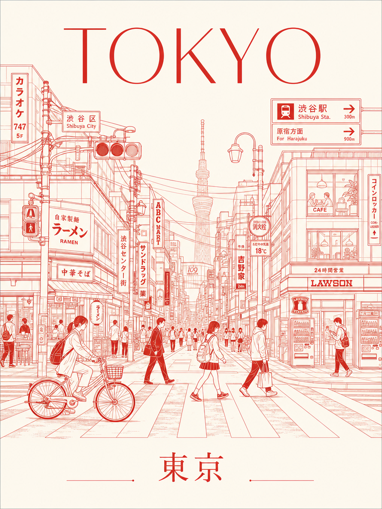 Tokyo Everyday Streets in Line Art