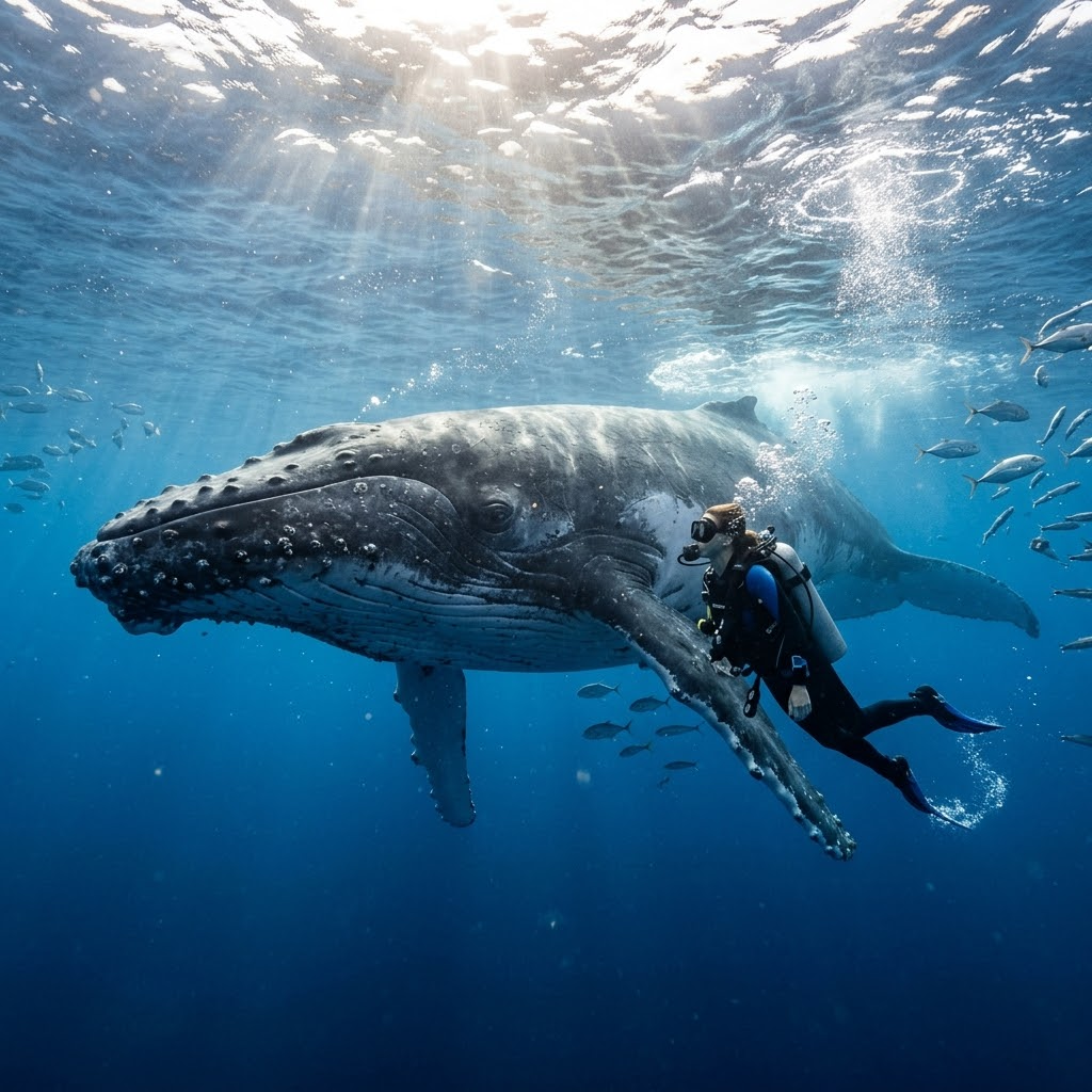 Diver Encounters a Gentle Giant Whale