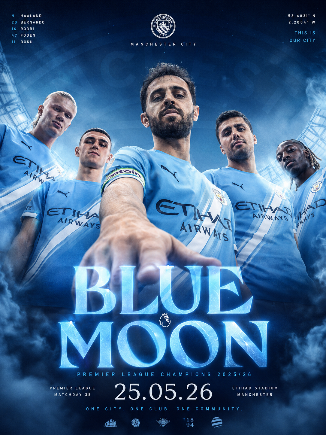 Manchester City BLUE MOON Champions Poster