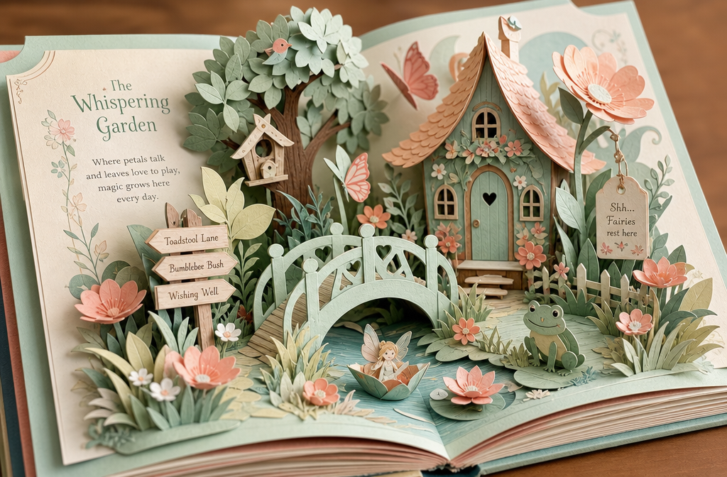 Plantilla de escena de libro desplegable 3D en tonos pastel