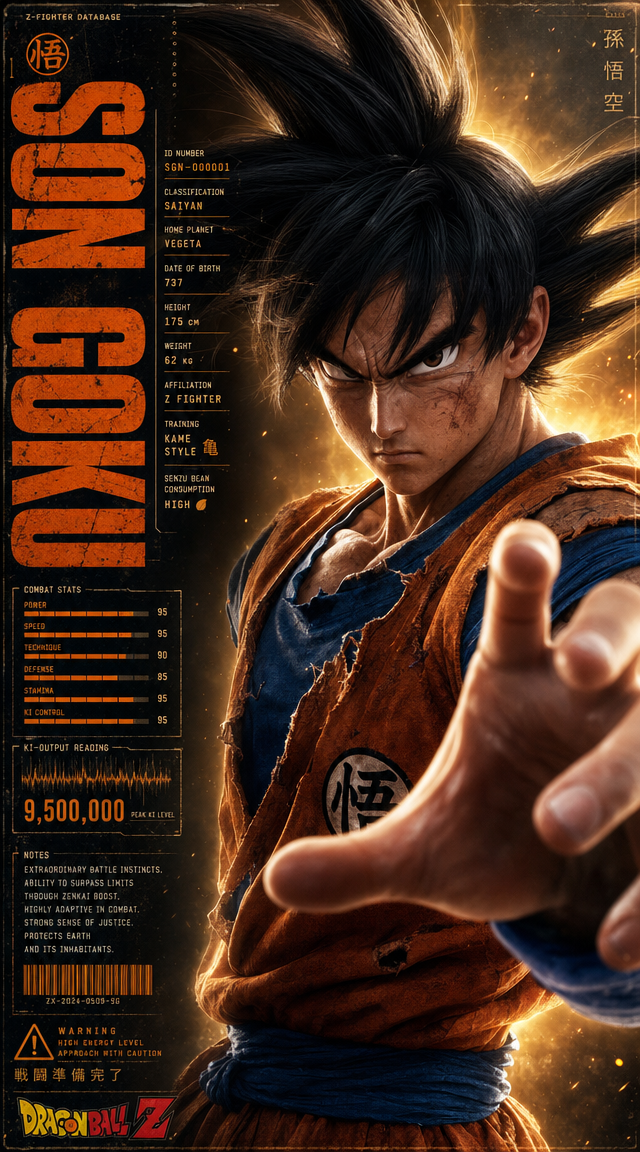 Cartel de expediente de combate saiyajin de Son Goku