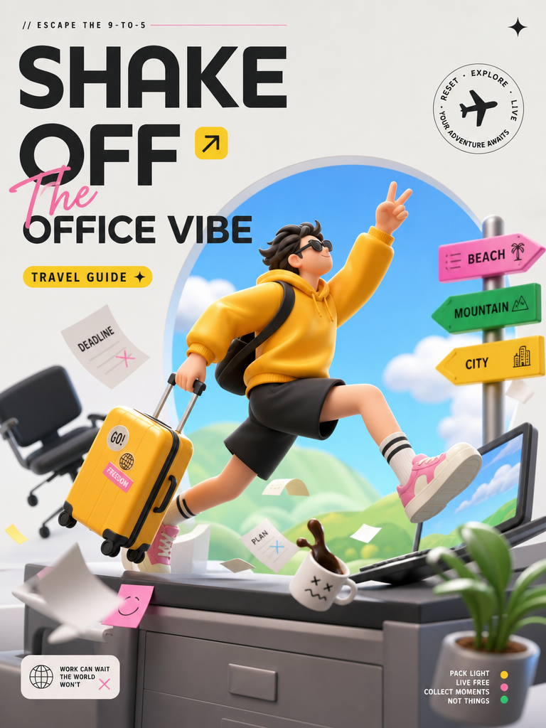 Shake Off the Office Vibe Travel Guide Poster