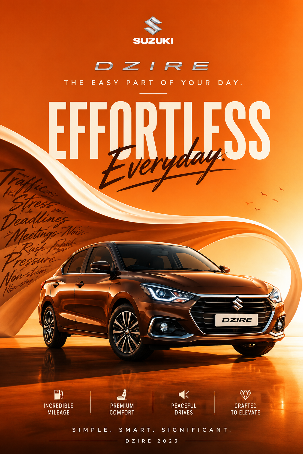 Minimalistische Konzeptkampagne für den Suzuki Dzire 2023