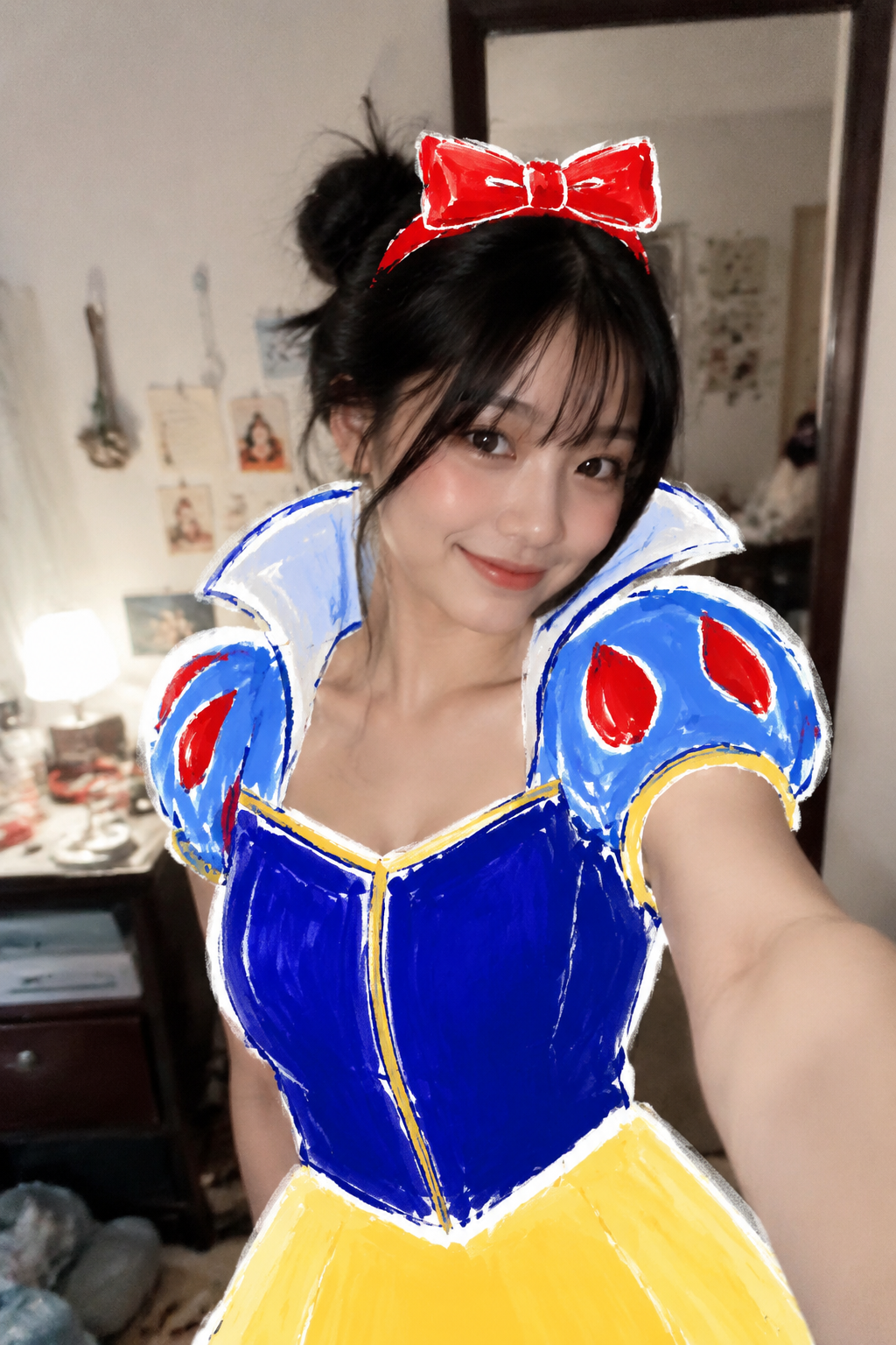 白雪姫の落書きコスプレ自撮り