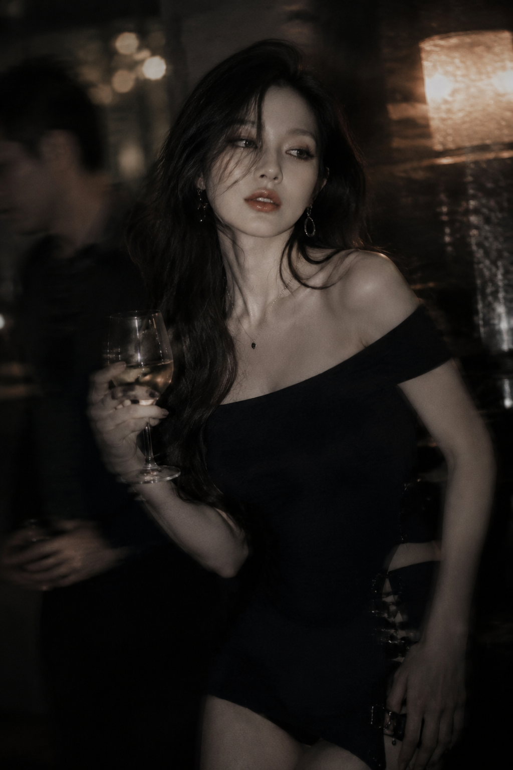 Tipsy K-Idol in a Cinematic Night Bar