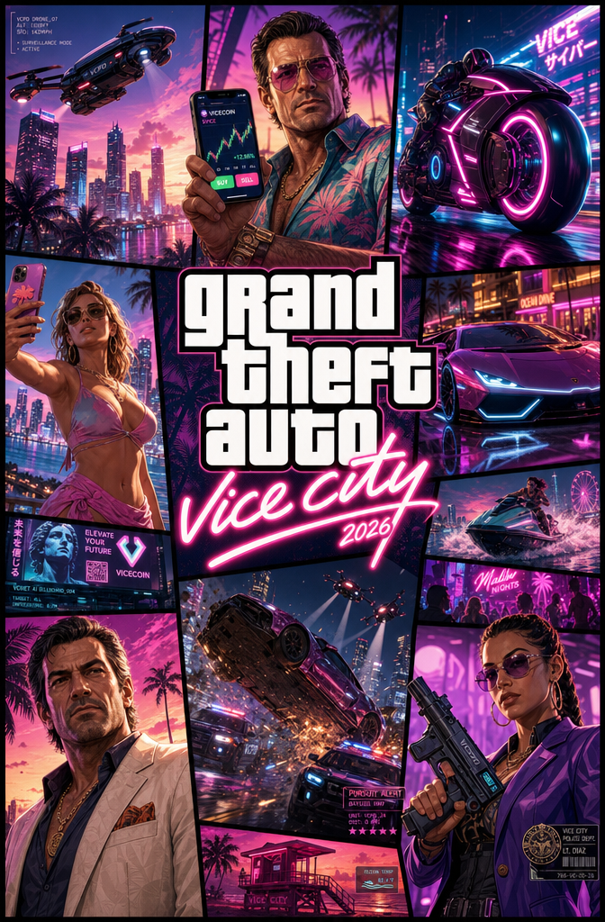 Vice City 2026 AAA 게임 키 아트