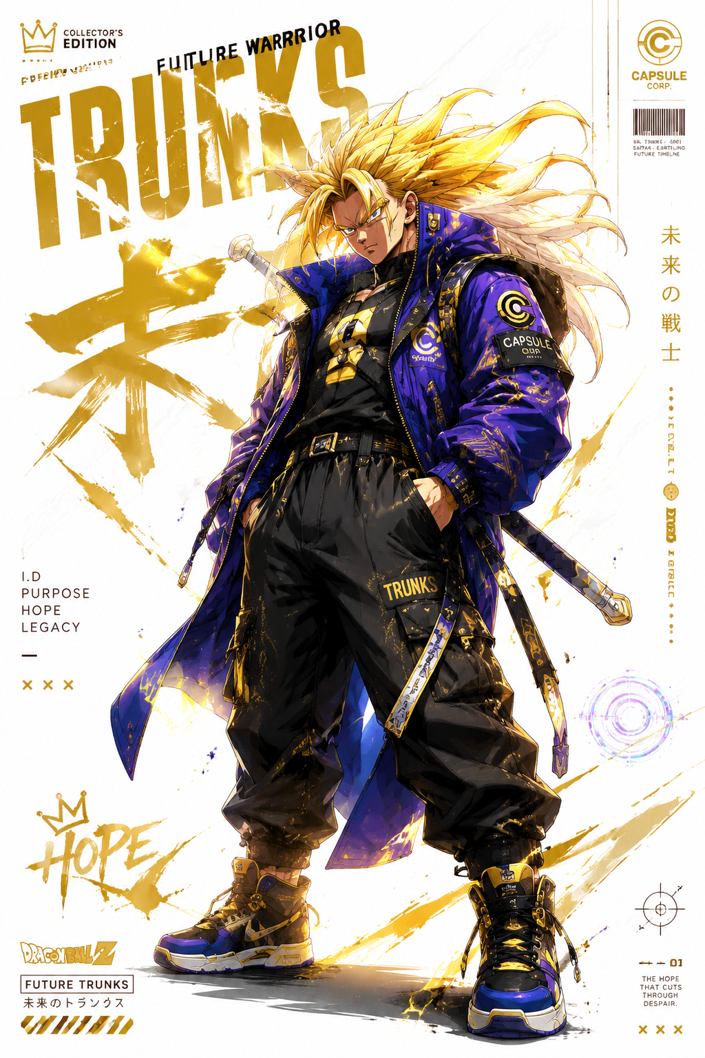 Cartel de colección de Super Trunks del Futuro con cabello largo