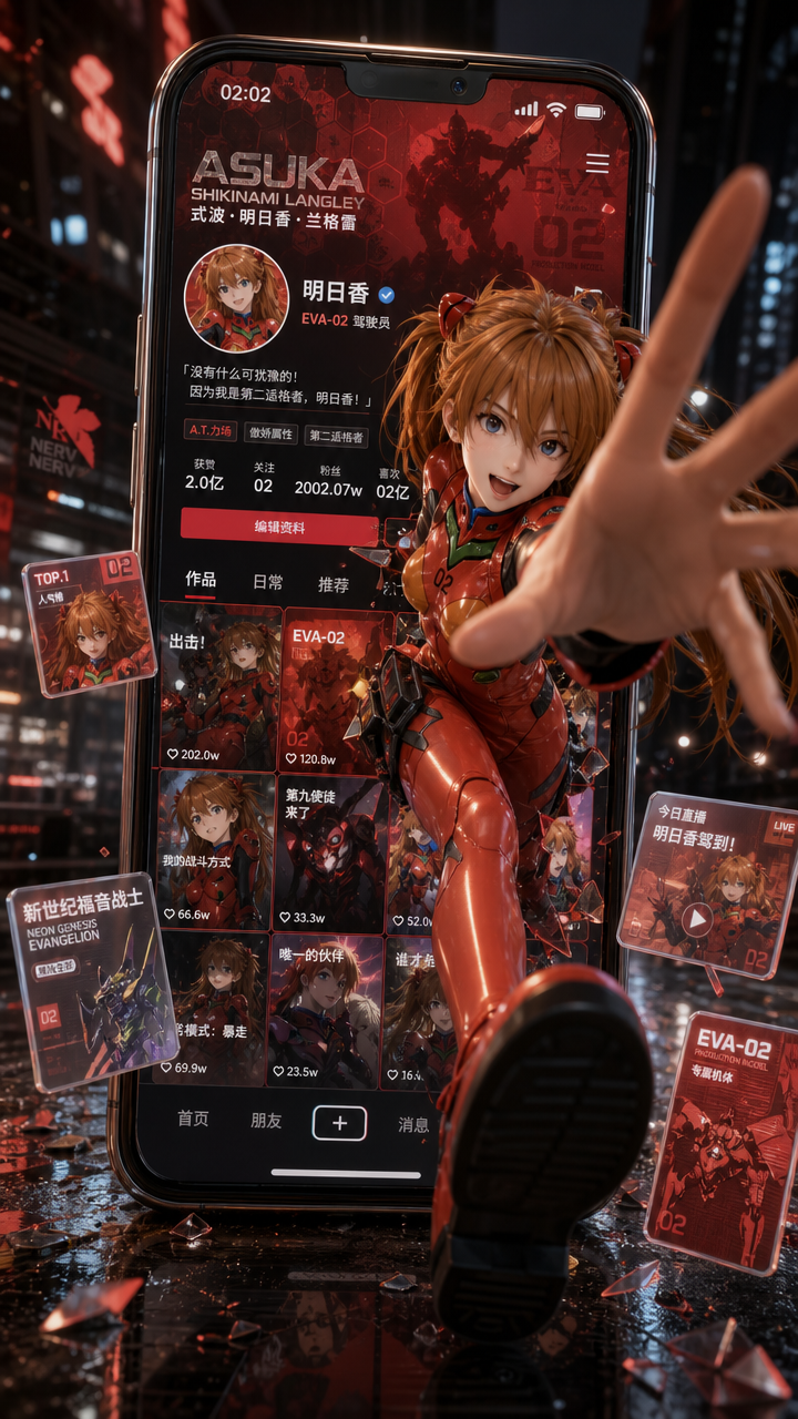 Asuka Breaking Out of a Social Media Phone