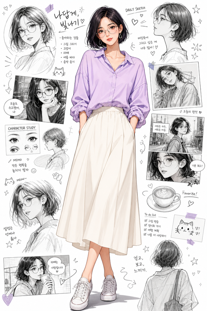 Korean Woman with Manga Sketch Collage
